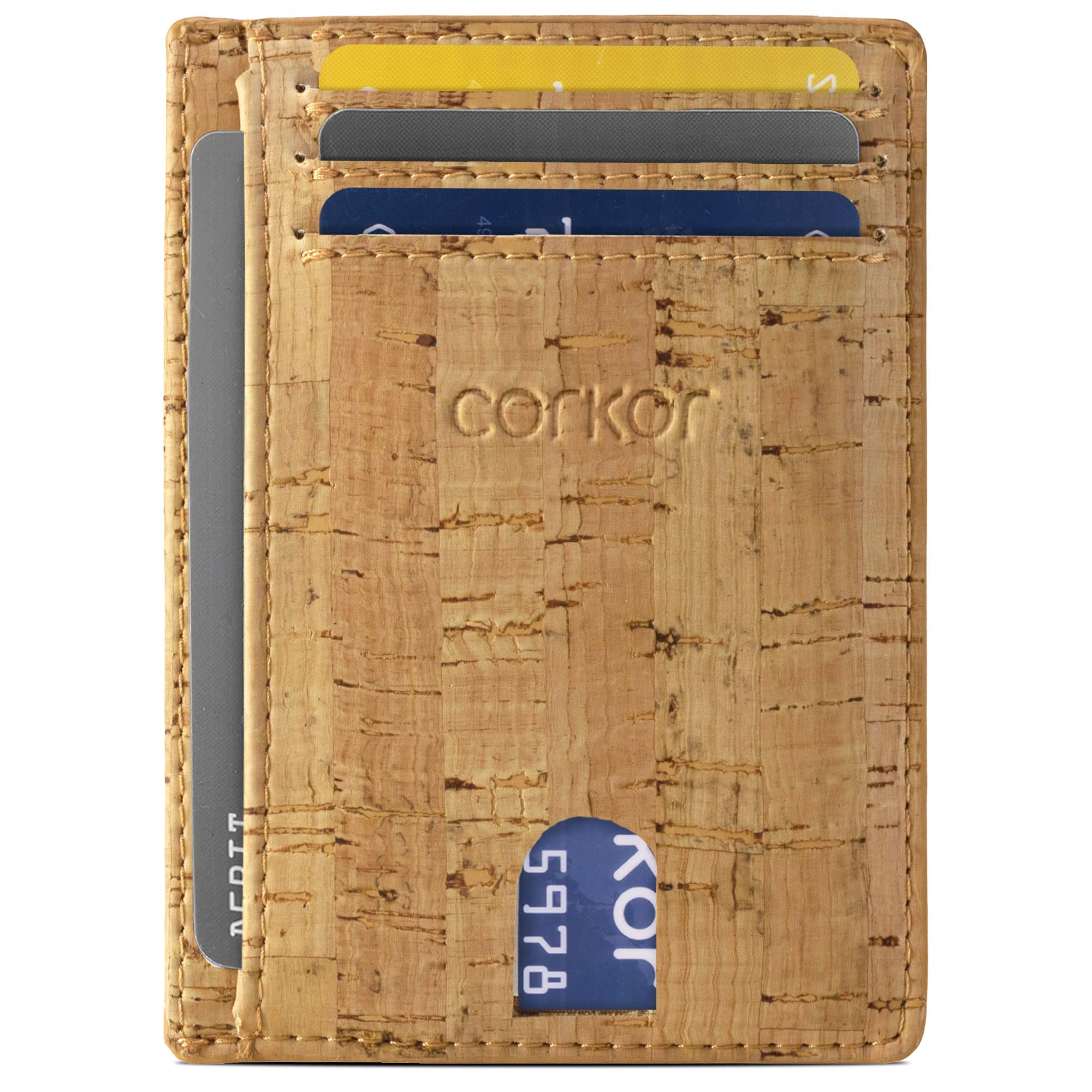 Corkor Cork Card Holder Men - Cork Wallet - Vegan Leather - Minimalist Slim Front Pocket RFID