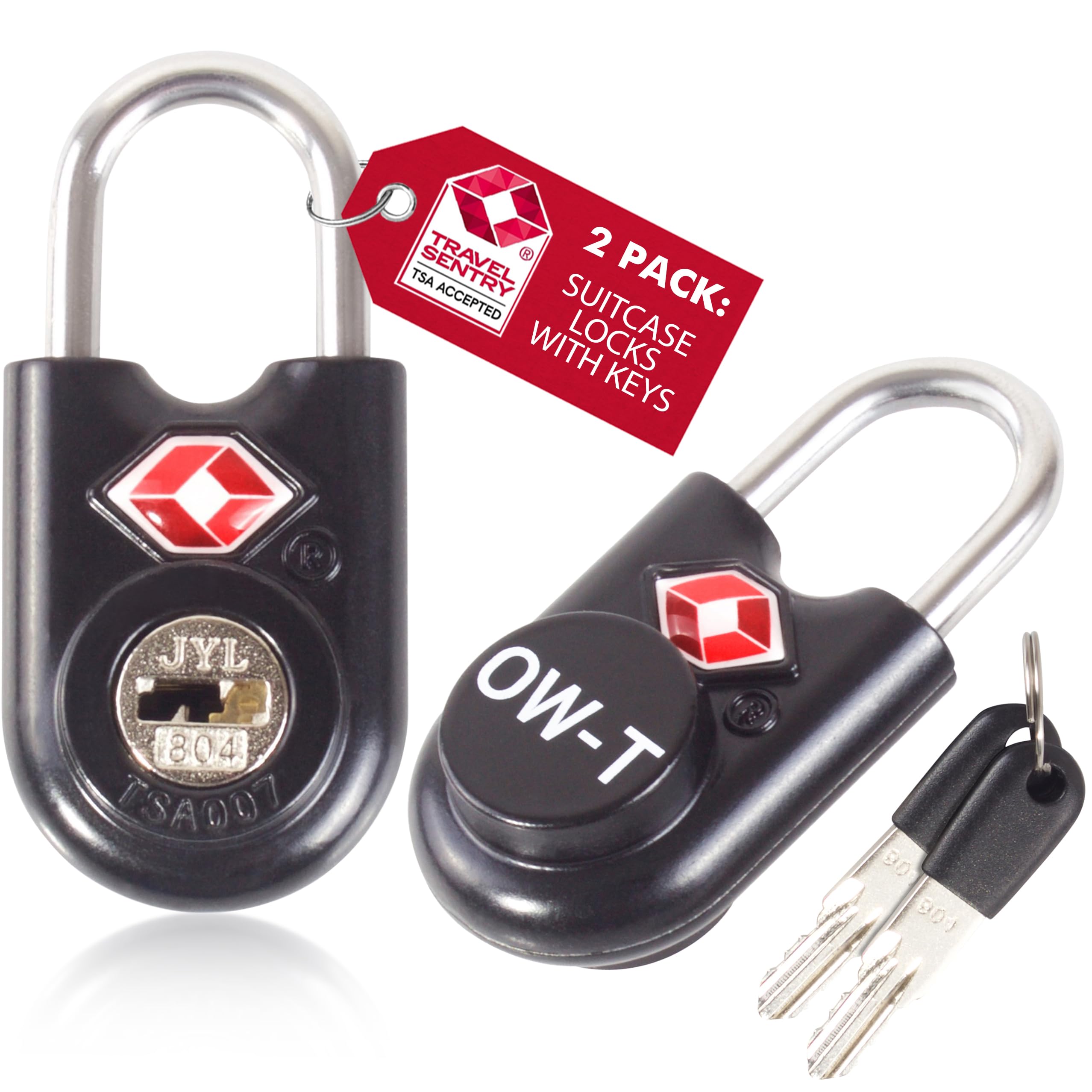 OW-Travel TSA Approved Luggage Locks Suitcase Locks with Keys (2 Pack Black) Travel Padlock Bag Small Padlock. Luggage Padlocks for Suitcases. Mini TSA Suitcase Padlocks with Keys for Bags and Cases