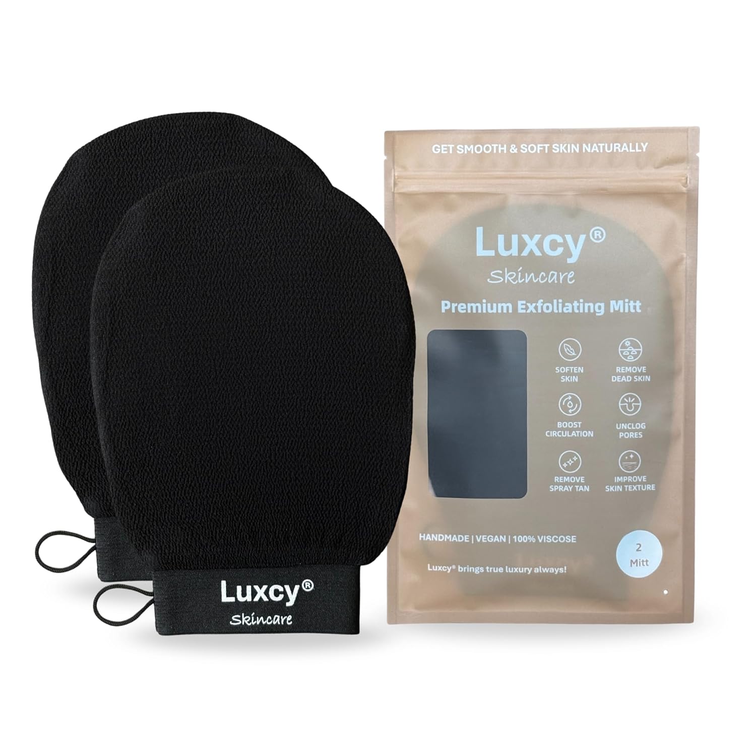 Premium Korean Exfoliating Mitt & Body Scrubber Glove, Viscose Fiber Dead Skin Remover for Smooth, Radiant Skin, Shower Skincare, Keratosis Pilaris Treatment & Self-Tan Prep (2 Pack)