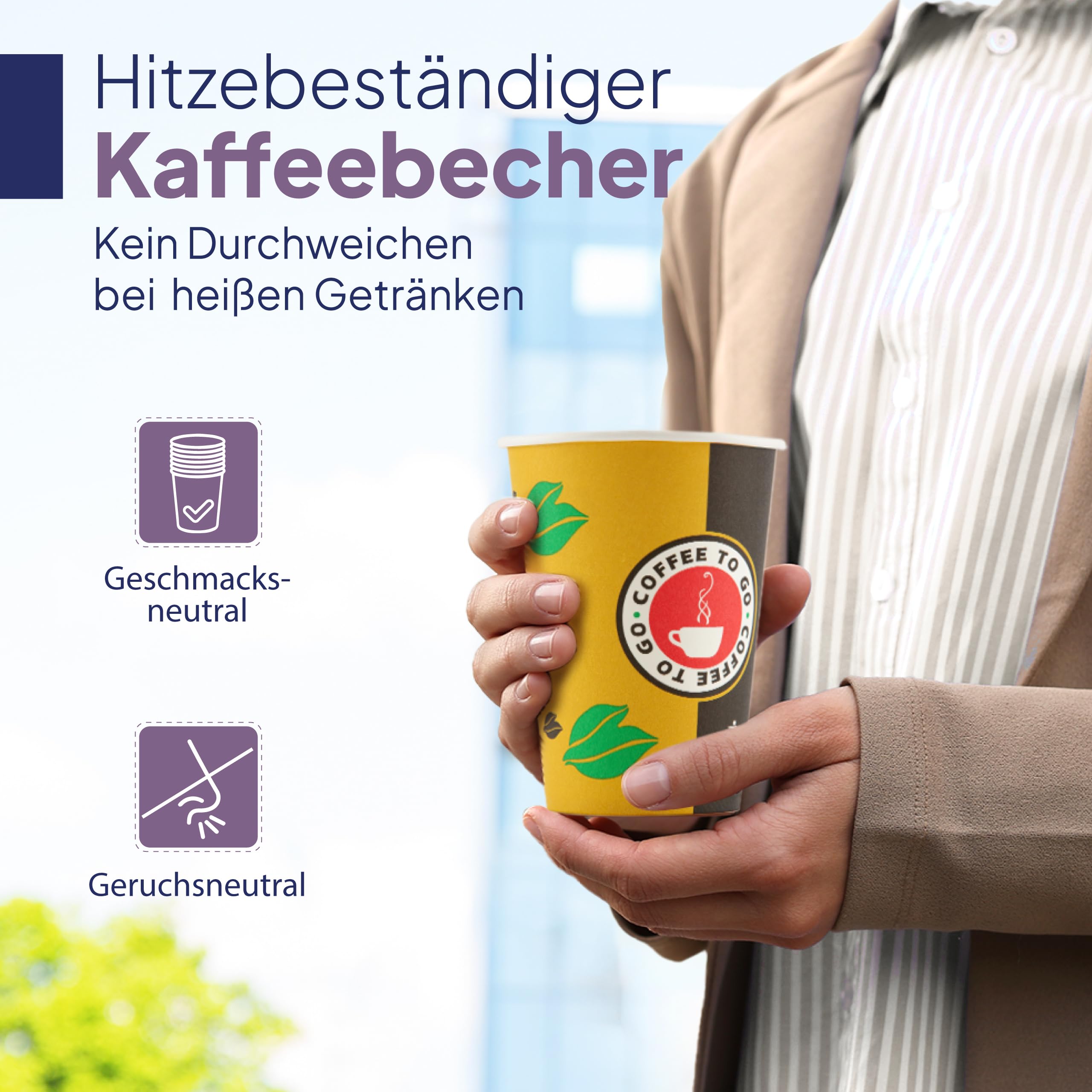 Inoverse 1000 stück Pappbecher, Einweg Coffee to Go Becher - 300ml, Kaffee to go Becher Pappe, 12oz Trinkbecher für Tee, Einwegbecher, Papierbecher, Kaffeebecher to go, Kaffeetassen, Ø 90 mm