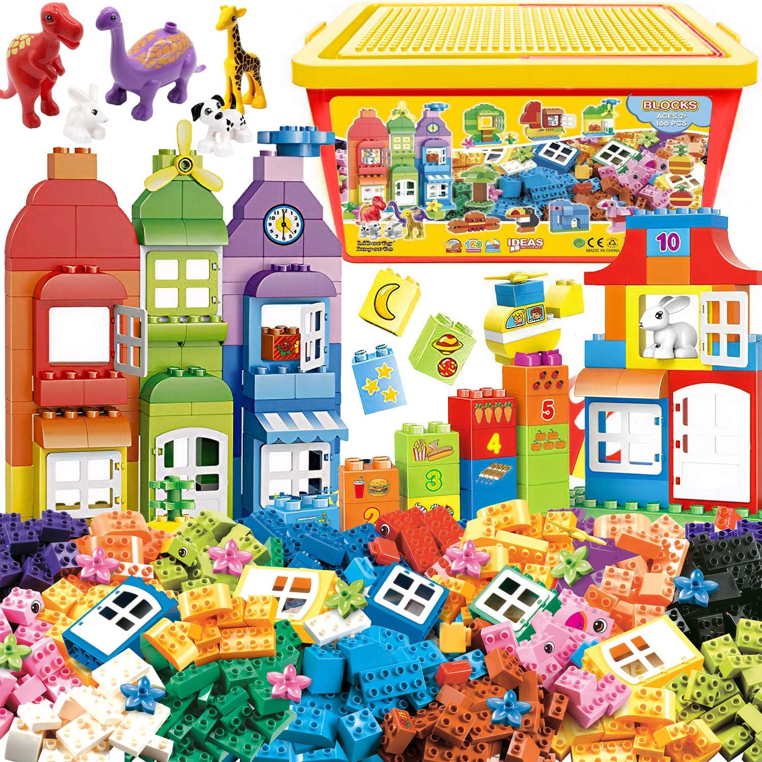 Liberty Imports Big Building Blocks 166 Pieces with Storage Organizer Box, Large Bricks Set Educational Learning Classic Construction Toy Set for Toddlers, Kids - Compatible with Major Brands