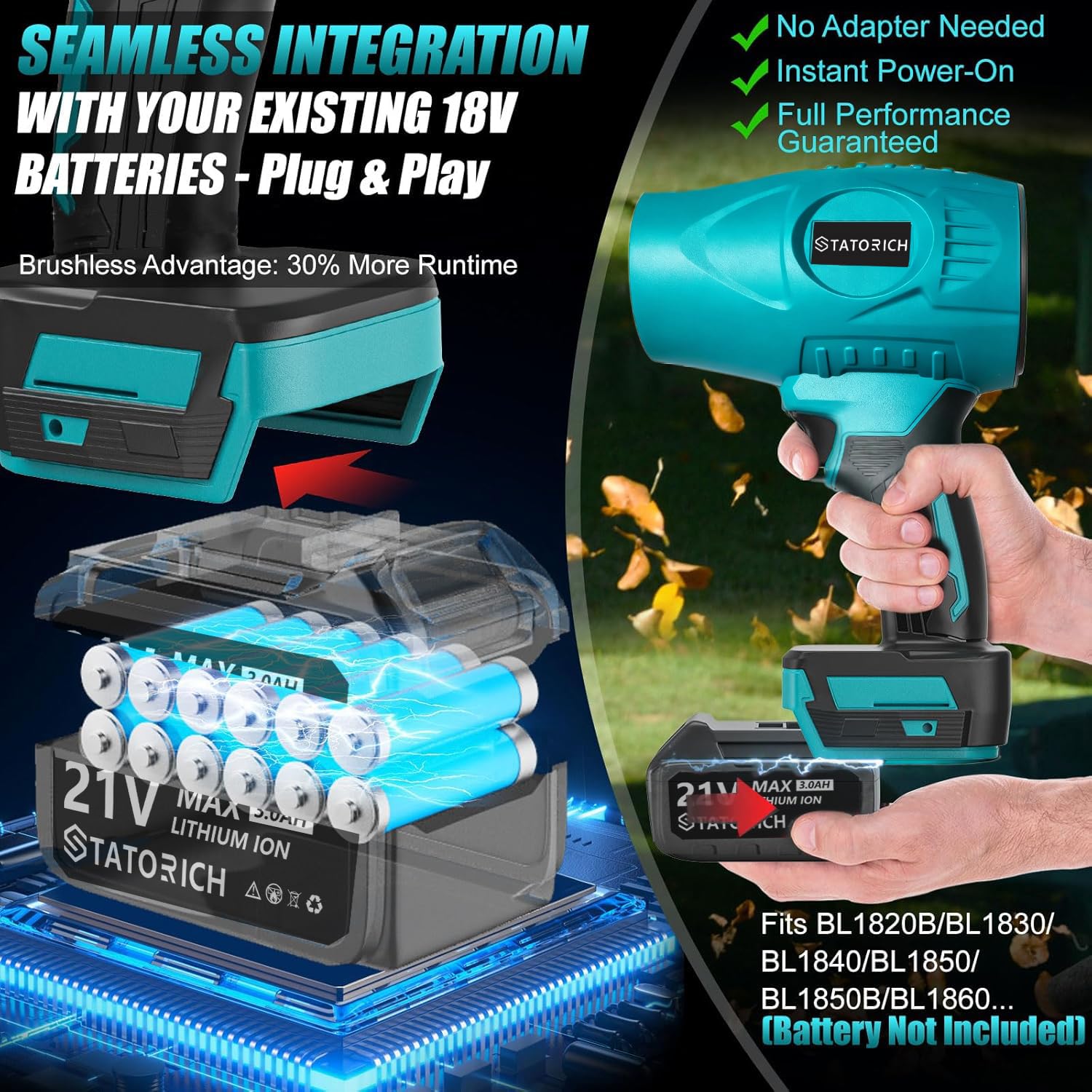 Soffiatore per foglie senza fili, 2026, soffiatore portatile per casa/terrazza/giardino, con 2 batterie da 21 V