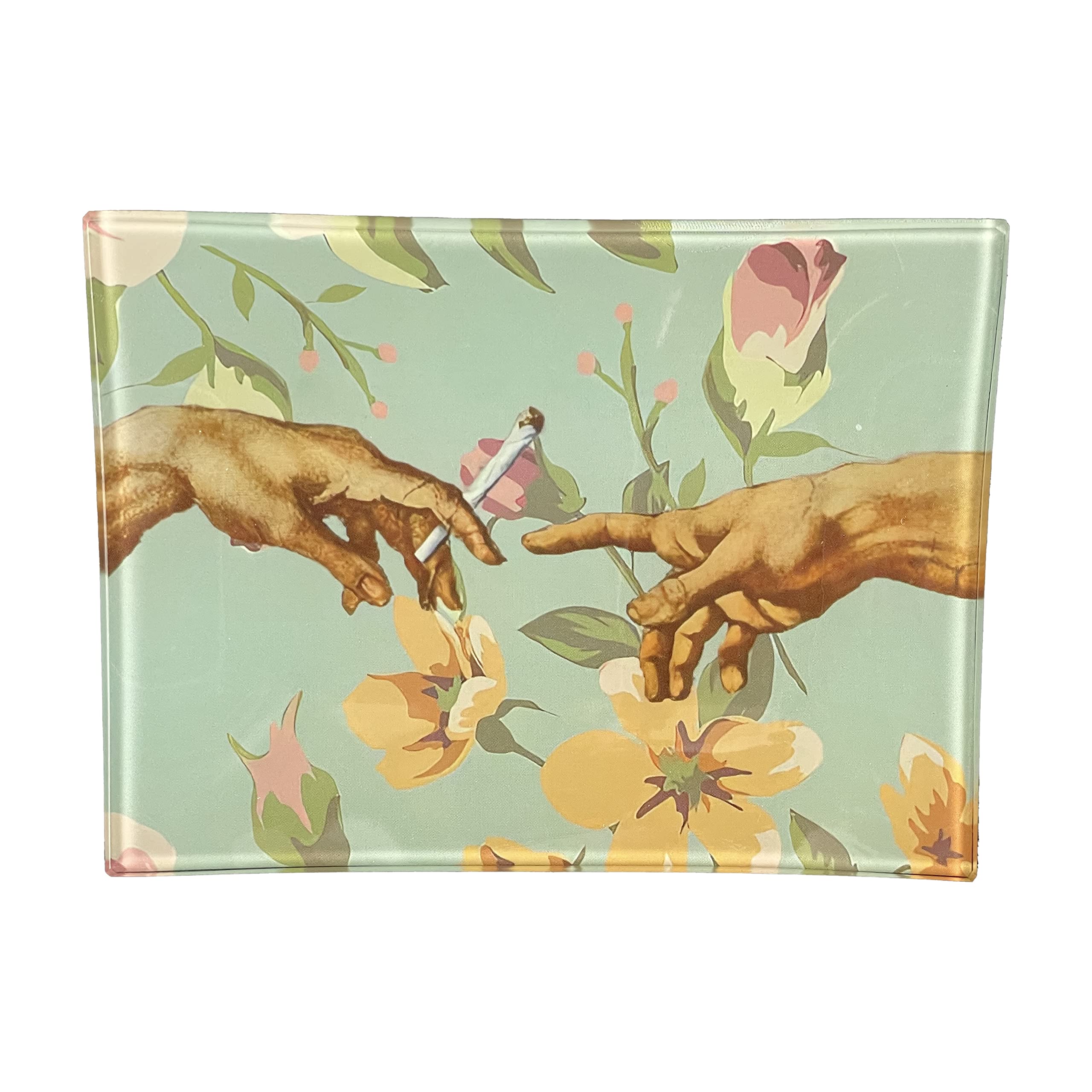 Glass Rolling Tray “Floral Hands” Shatter Resistant 5" x 6.5" Tobacco Smoke Accessories - Tray God