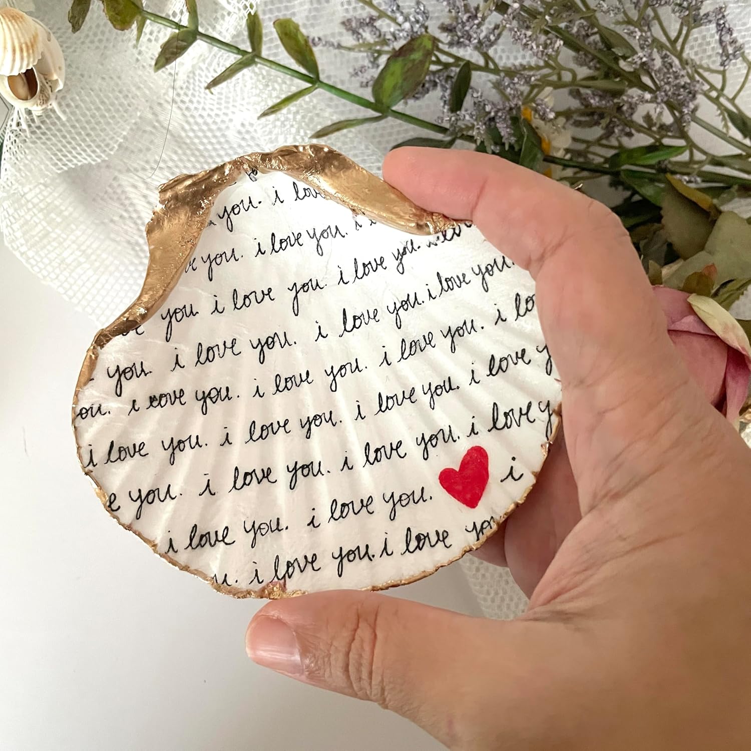 I Love You Trinket Gifts for Women Girls Teens, Unique Home Decor Organic Shell Jewelry Tray Ring Dish, Birthday Graduation Bridal Wedding Christmas Holiday Valentines Day Stocking Stuffers Gifts