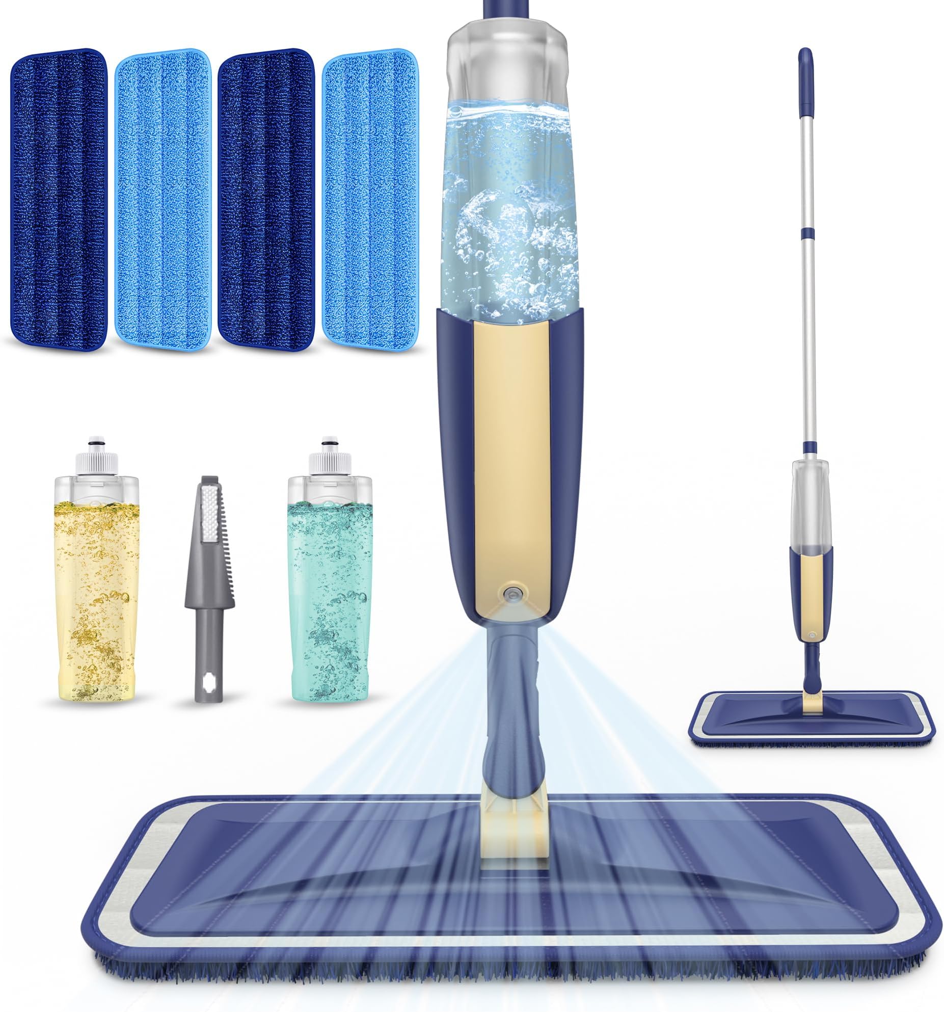 Spray Mops for Cleaning Floors - MEXERRIS Wood Hard Floor Mop with 4 Washable Microfibre Pads 2 Bottles - Dust Wet & Dry Mops for Hardwood Laminate Wood Tiles Floor Cleaning - Home Commercial Mop