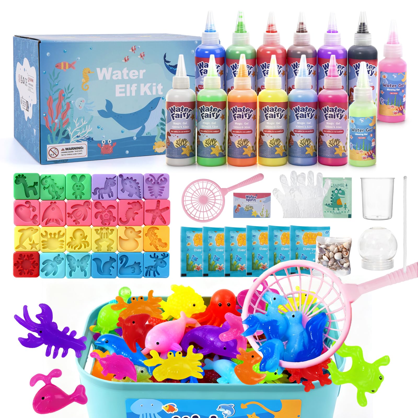 Banero 51 PCS Magic Water Elf Kit, Water Gel Kit for Kids with 14 Colors & 24 Molds, Aqua Fairy Water Gel Kit DIY Toys