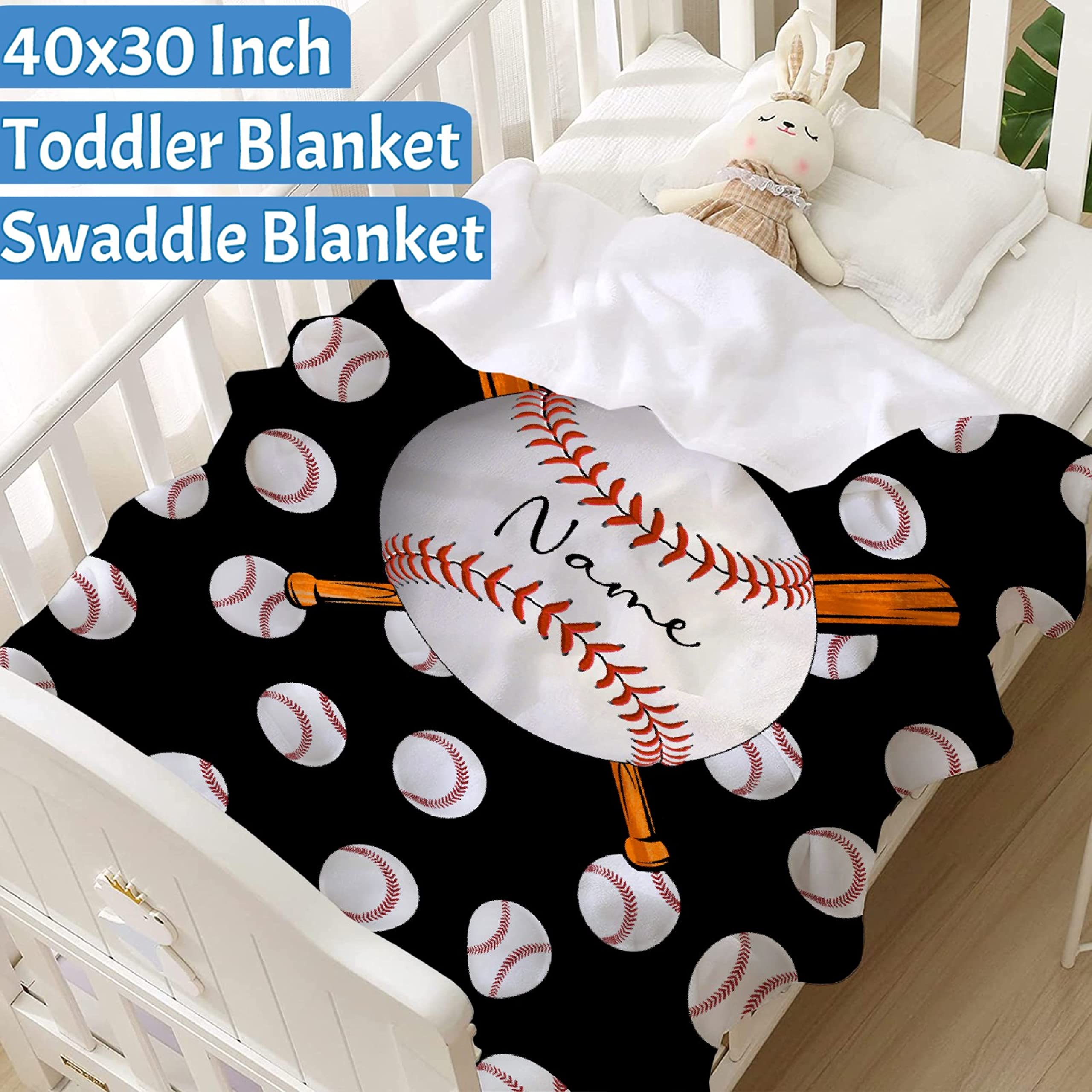 Ottoy Personalized Custom Name Baseball Baby Blanket - Cozy Soft Swaddle for Boys, Girls, Infant, Newborn - Receiving Gifts 40