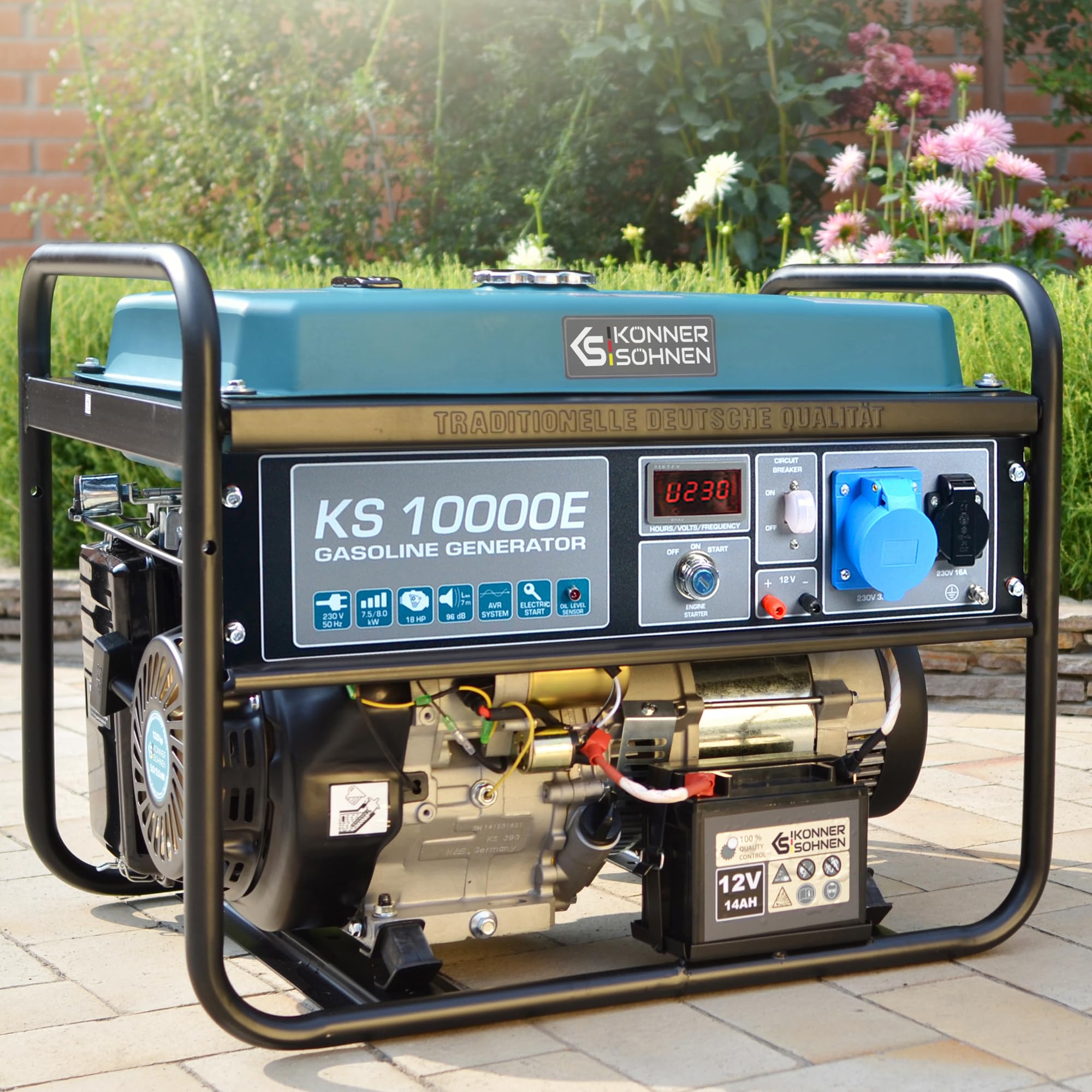 Générateur à essence KS 10000E, puissance maximale 8000W, generateur de courant, prises 1x16A, 1x32A (230V), moteur EURO-V, régulateur de tension automatique (AVR) power station