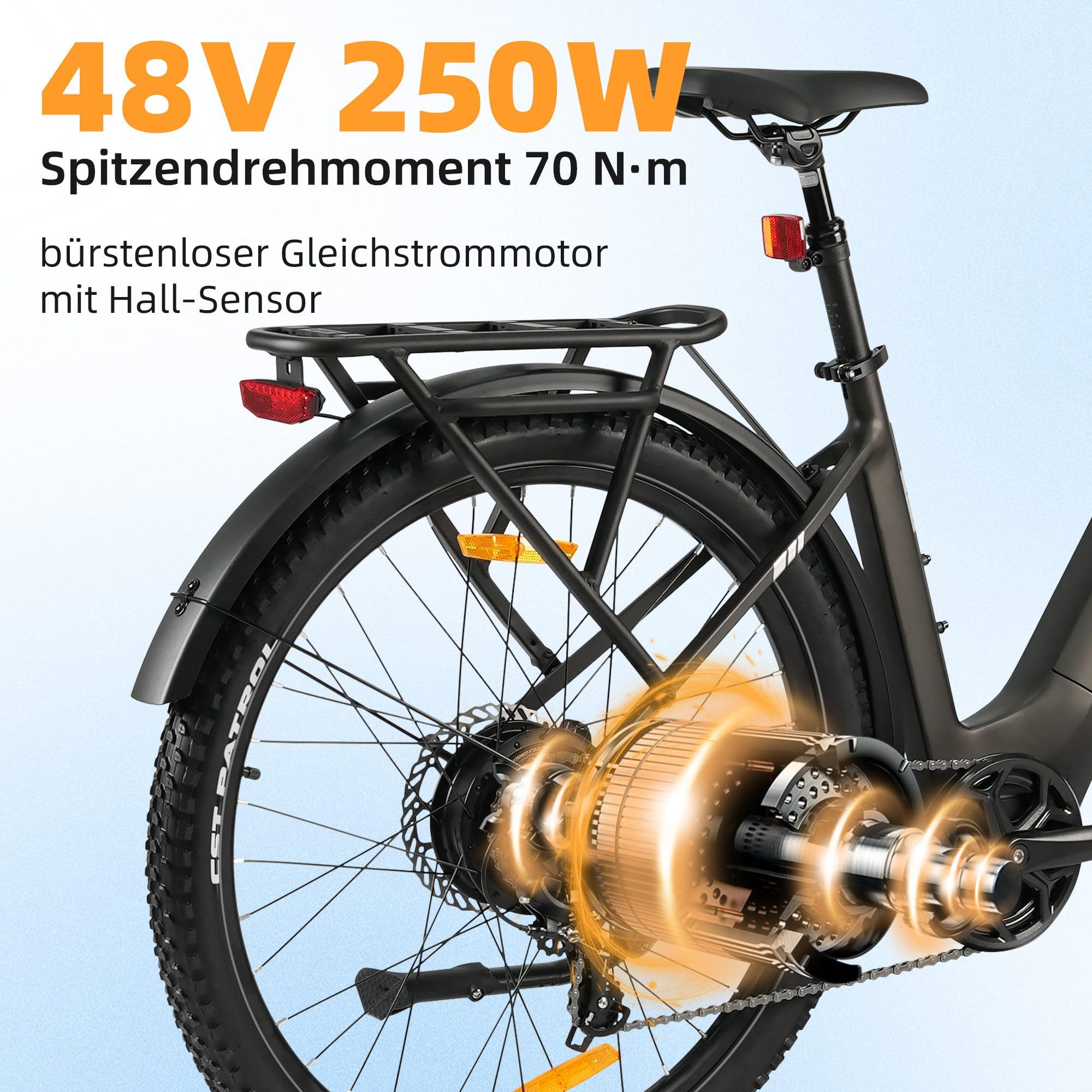 ttgo Z3 E-Bike, 27,5 Zoll Elektrofahrrad für Damen und Herren, E-Citybike mit 250W Motor, 48V 15Ah Akku, bis zu 120 km Reichweite, 7-Gang Schaltung, LCD Display, City E-Bike