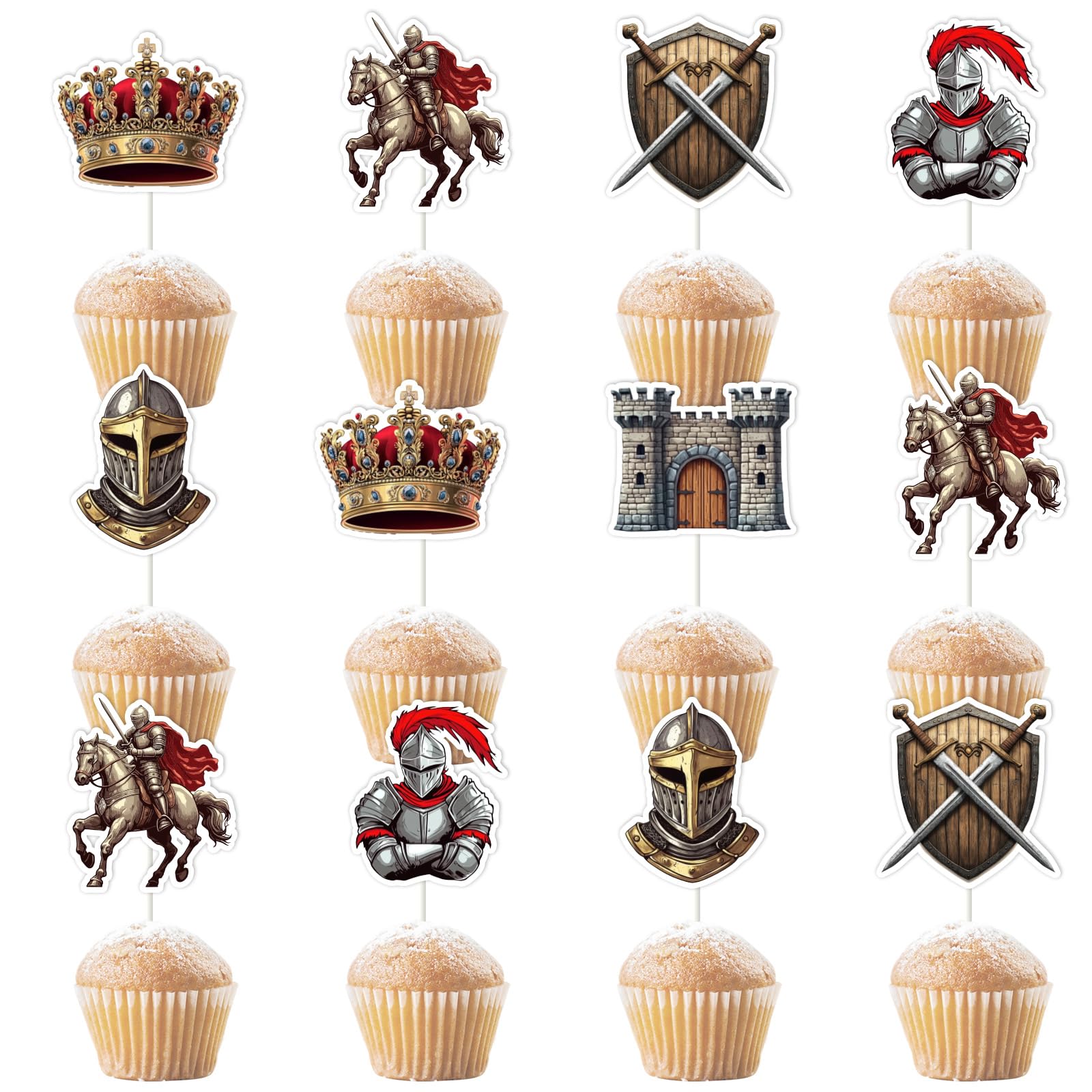 Kreatwow Medieval Knights Cupcake Toppers, Soldier Armor Party Decorations