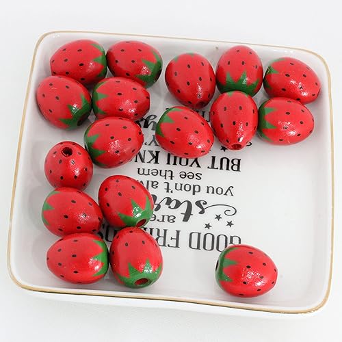 Miniatura 5 de BetterJonny - Cuentas de madera de fresa de 0.827 in para hacer joyas, 60 cuentas espaciadoras naturales para trenzar el cabello, manualidades,