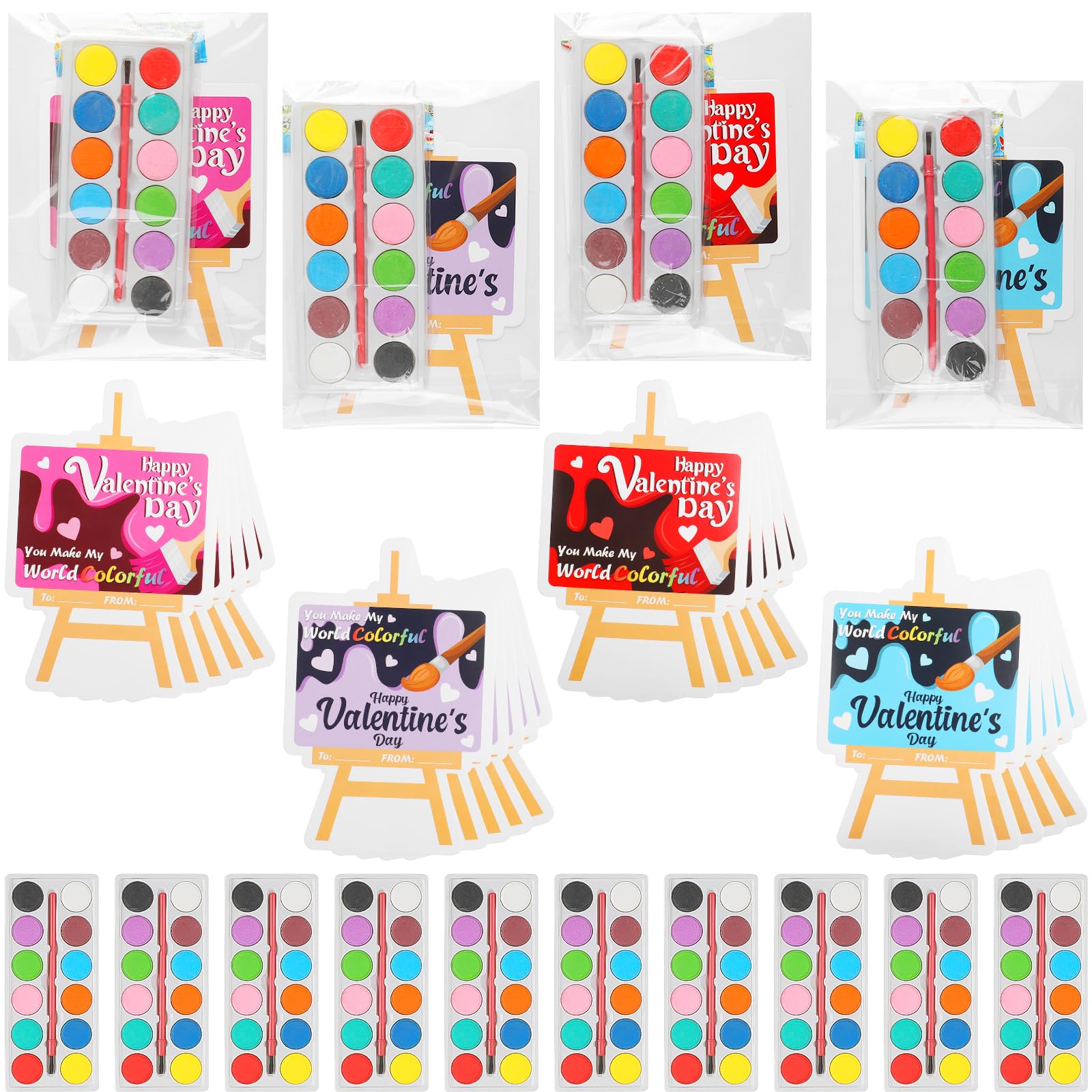 CCINEE 24Pack Valentine's Day Gift Cards with Watercolor Paint Bulk Valentines Gift Card for Kids School Valentines Gift Exchange Classroom Prizes