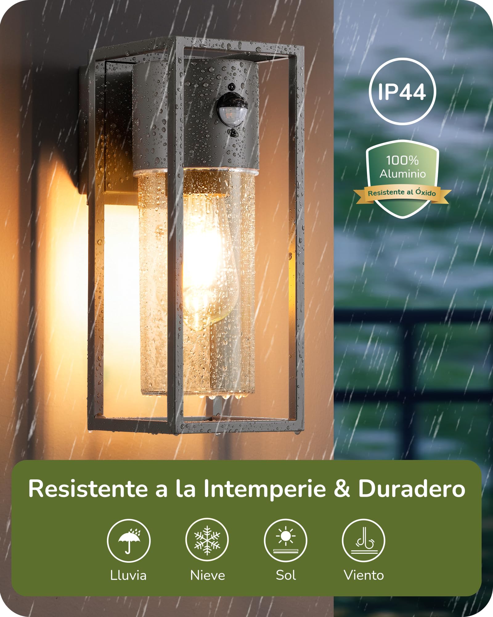 EDISHINE Aplique Pared Exterior E27, Sensor de Movimiento, IP44, Antracita | Carcasa de Aluminio con Sensor Crepuscular, Sin Bombilla, Impermeable para Jardín, Fachada y Puerta de Entrada