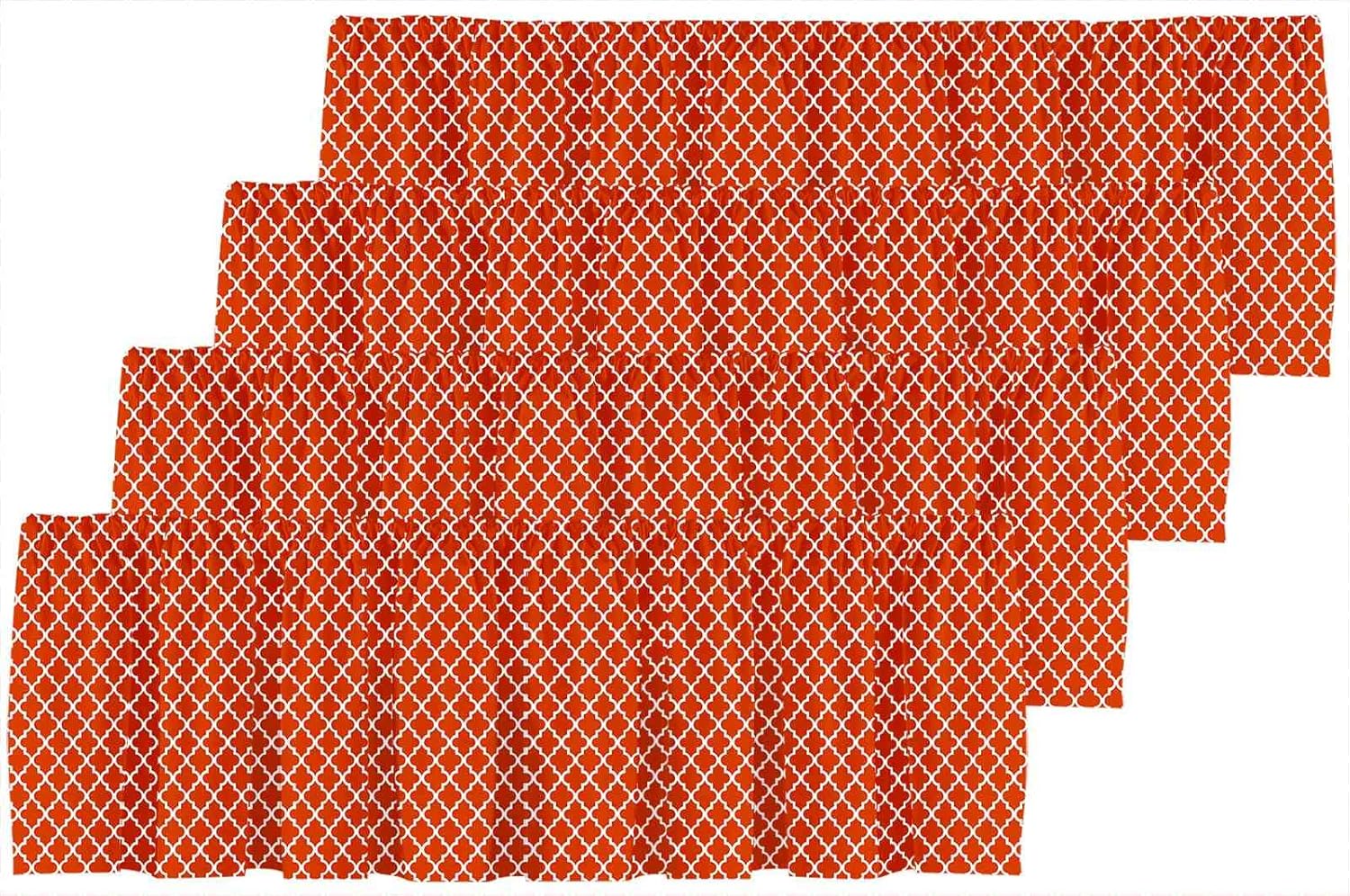 Healbrighting Blackout Moroccan Blackout Geometric Pattern Line Rod Pocket Short Window Curtain Valance for Kitchen Bedroom Decor, 52" x 18", Burnt Red Orange, 4 Panels