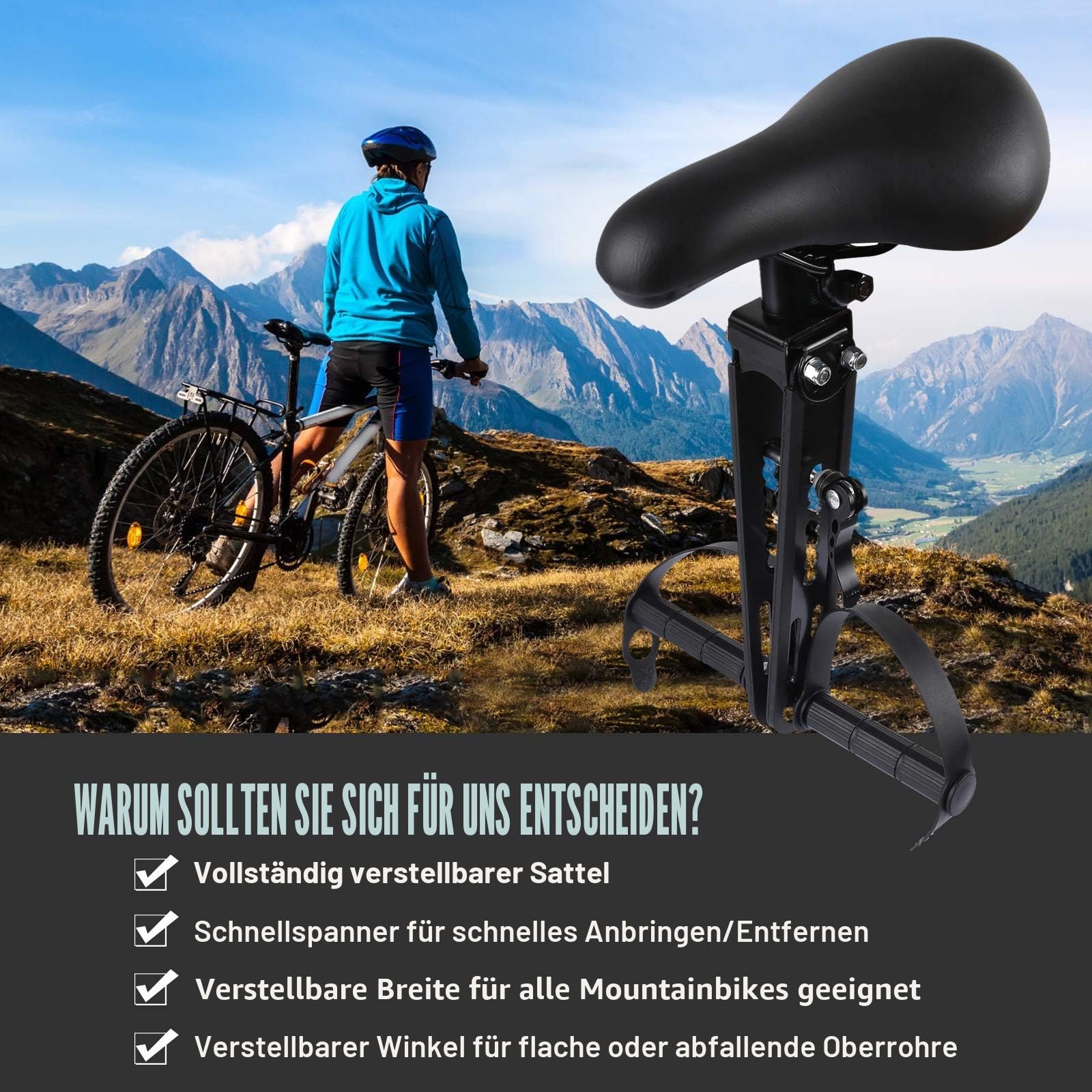 Fahrradsitz für Mountainbikes, abnehmbar, für Kinder von 2–5 Jahren, kompatibel mit allen Erwachsenen, MTB (Sitz und Griff)