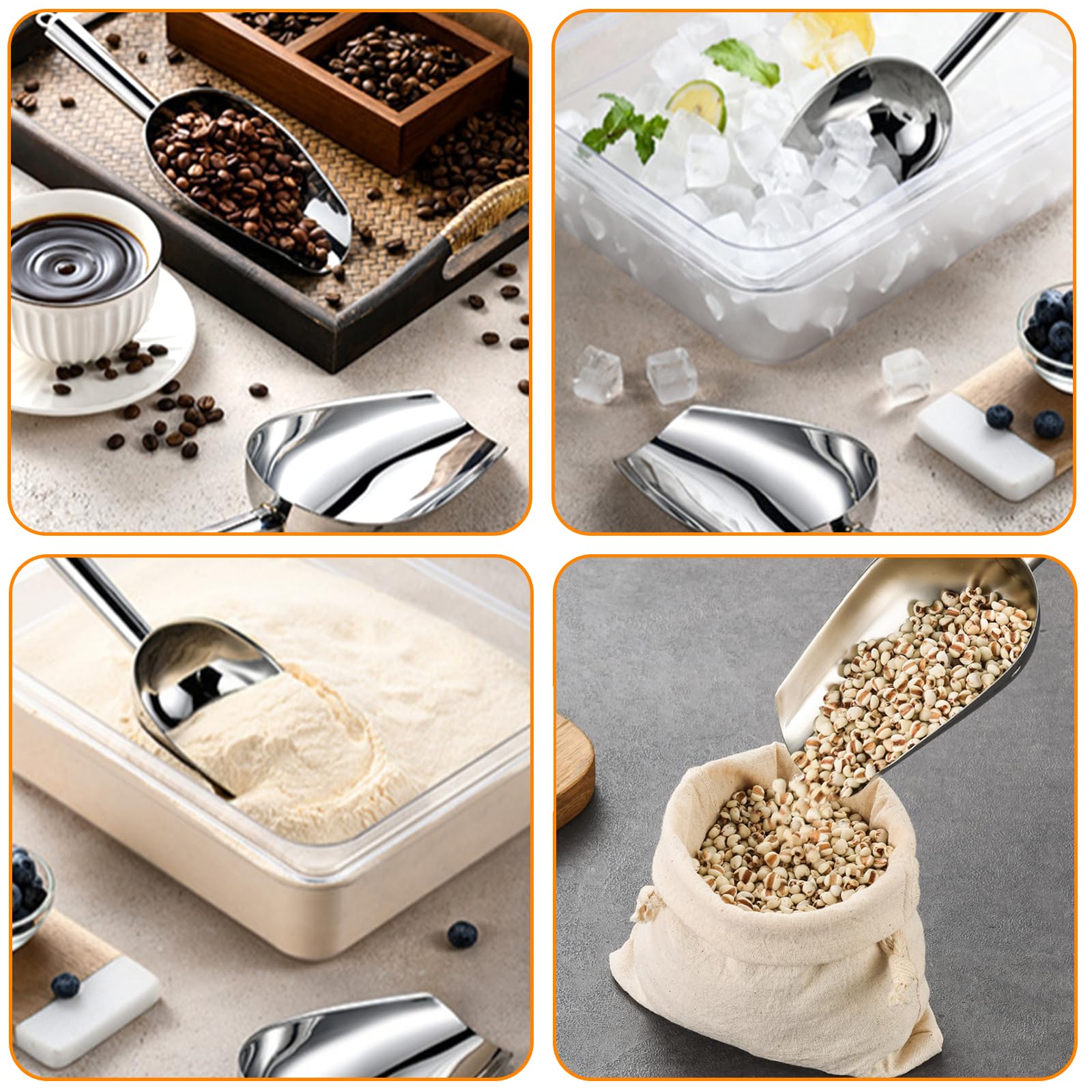 2 Pezzi Paletta per Ghiaccio in Acciaio Inox, Versatile Paletta per Farina | Pala Ghiaccio in Acciaio Inossidabile, Paletta per Alimenti per Cubetti di Ghiaccio, Dolci, Cereali