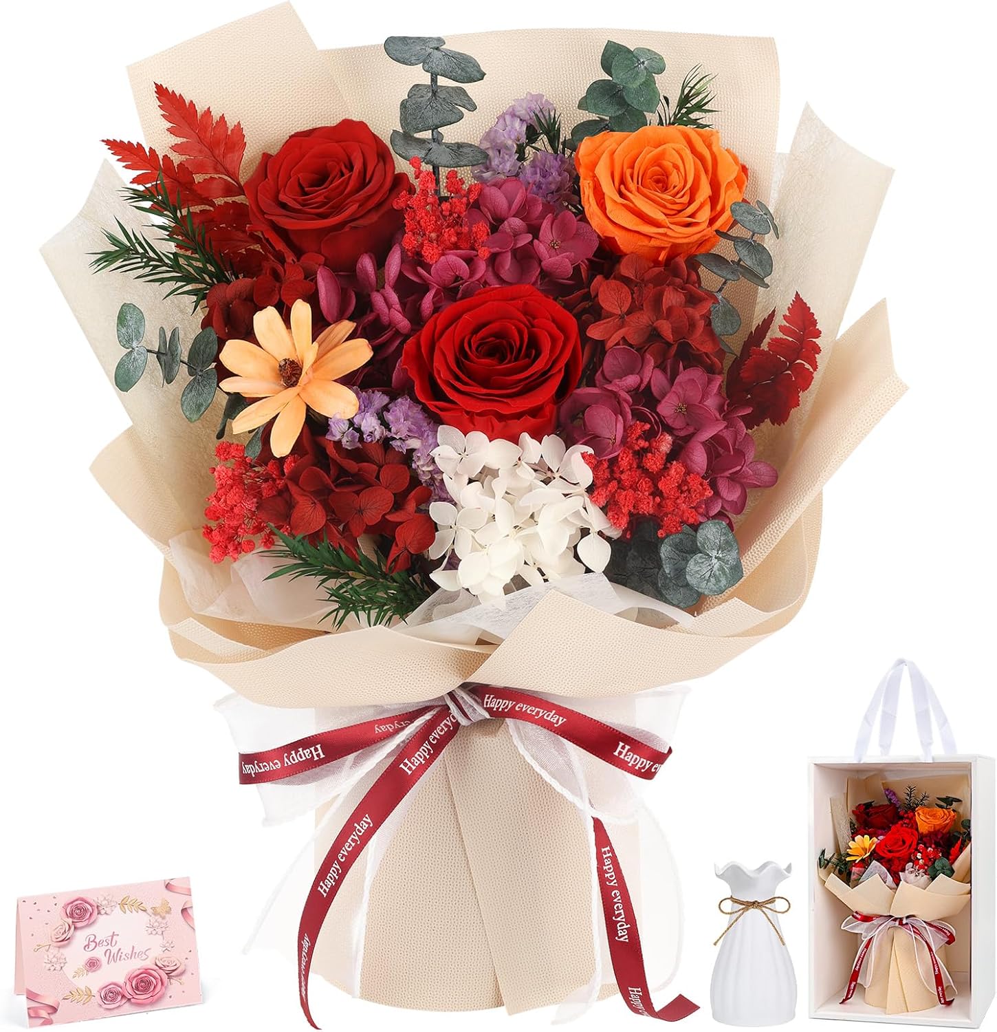 Flowers for Delivery Prime Preserved Flowers Bouquet That Last 3-5 Years Real Forever Rose Bouquet for Mom Mother Women Wife Girlfriend Anniversary Birthday Mothers Valentines Day Gifts for Her,Red