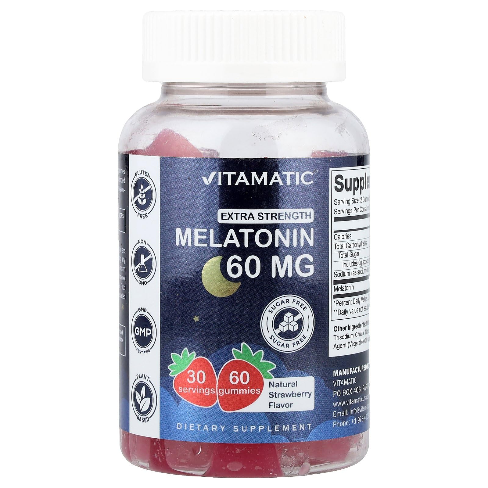Vitamatic Sugar Free Melatonin 60 mg - 60 Vegetarian Gummies - Non-Habit Forming Supplement
