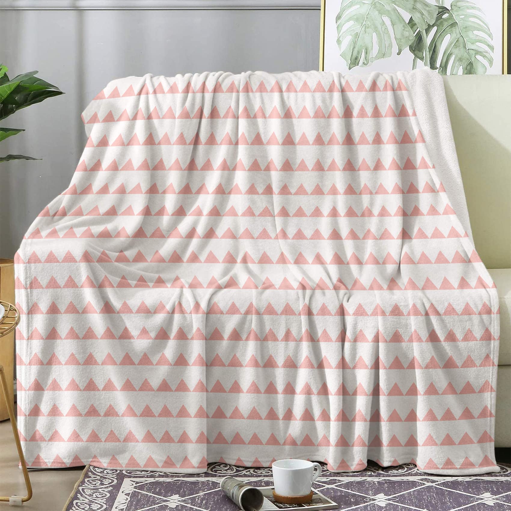 Plaid géométrique couverture polaire 220x240 en flanelle douce pour lit 2 personnes
