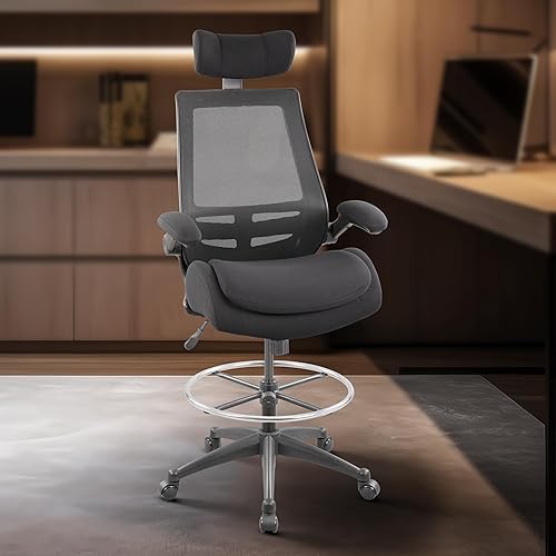 Miniatura 5 de BOLISS Silla ergonómica de escritorio de oficina con respaldo alto, reposacabezas ajustable, con brazos abatibles, cojín de espuma moldeada de doble