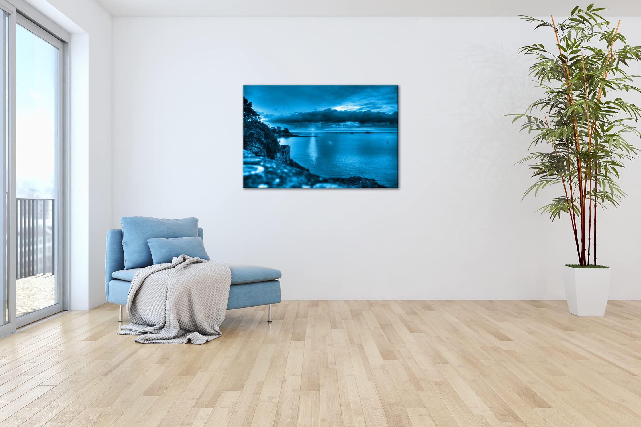 Ravissant coucher de soleil à Bretagne effet : dessin sur toile montée sur châssis en bois véritable de haute qualité Impression numérique avec cadre, pas de poster ou de panneaux., Toile, 100x70