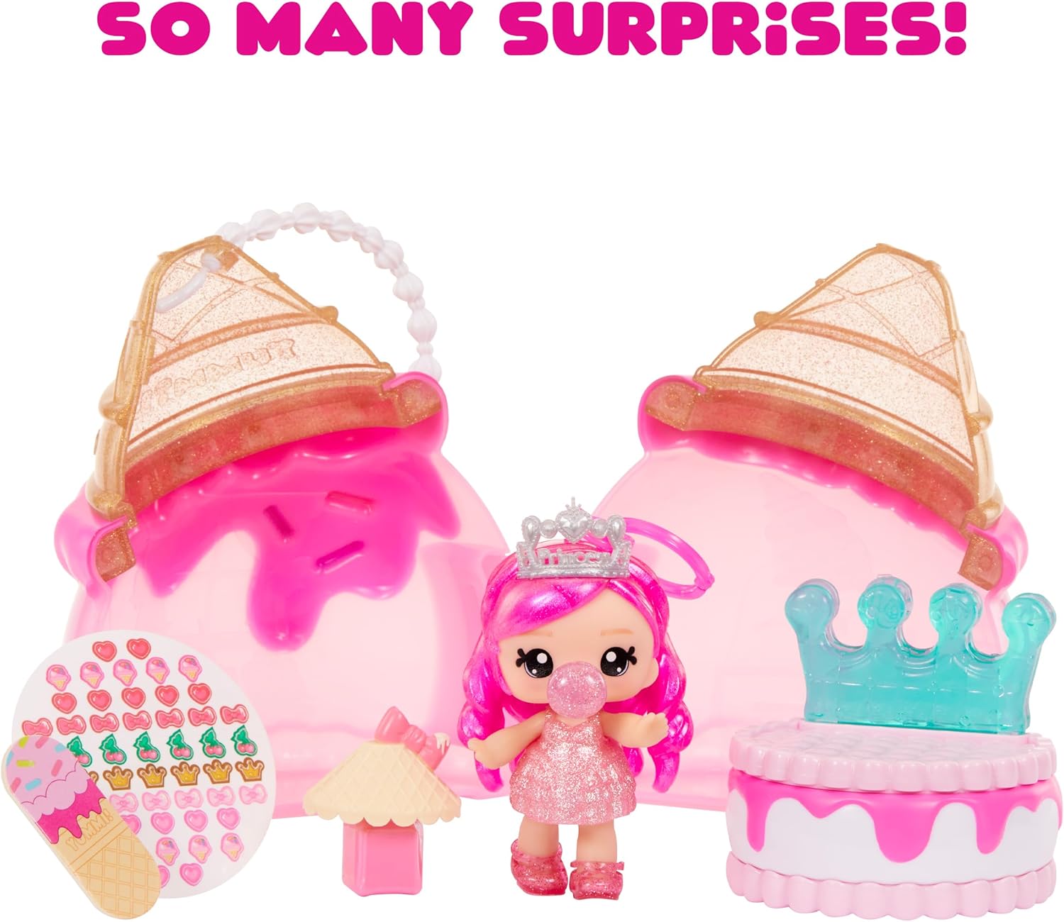 Yummiland Beauty Bag Playset + Lip Gloss Doll - Ice Cream Bag Includes Exclusive Bianca Bubbglegum, Nail Polish + Nail Stickers, Manicure, Doll Playset, Cosmetic Play 4+