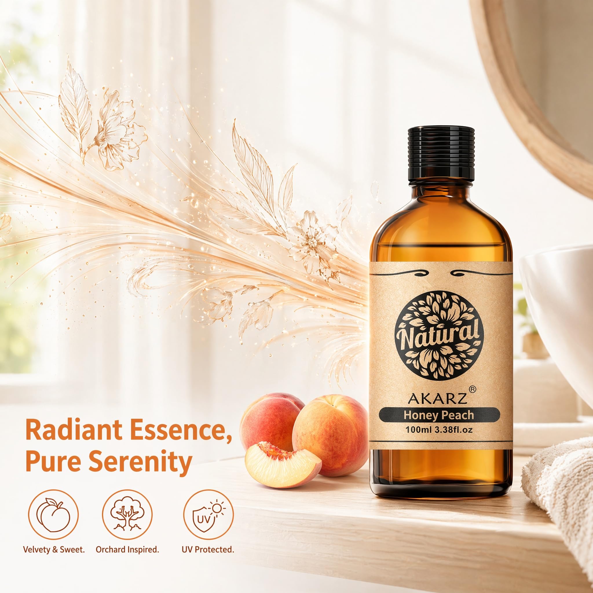AKARZ 100ml Olejek esencjny z Brzoskwini - Naturalny olejek aromatyczny do dyfuzorów, lamp aromatycznych i aromatów pomieszczeń