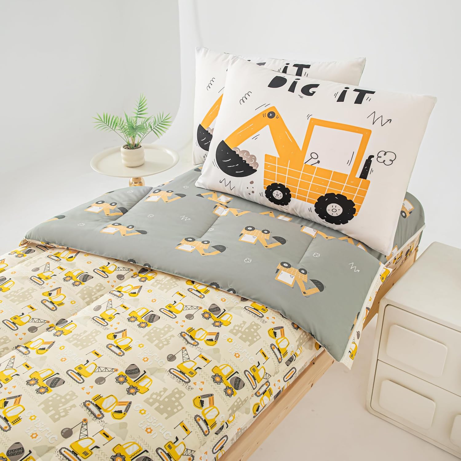 Dearller Bedding Twin for Boys Construction Truck Vehicle Car Comforter Boys Twin Bedding All in one Zipper Kids
