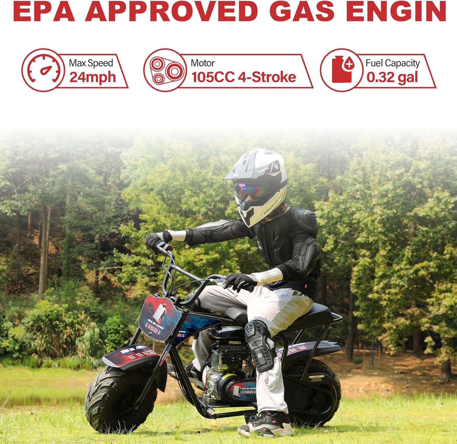 Oryxearth 105CC 4-Stroke Kids Dirt Bike, Gas Powered Off Road Mini Dirt Bike Pit Bike with Automatic Transmission and Pull Start for Kids Ear Sticker