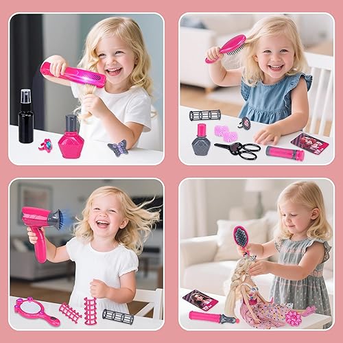 Miniatura 6 de Juego de peluquería de belleza, 22 piezas con accesorios de maquillaje y secador de pelo, juego de simulación, regalo de Navidad y cumpleaños para