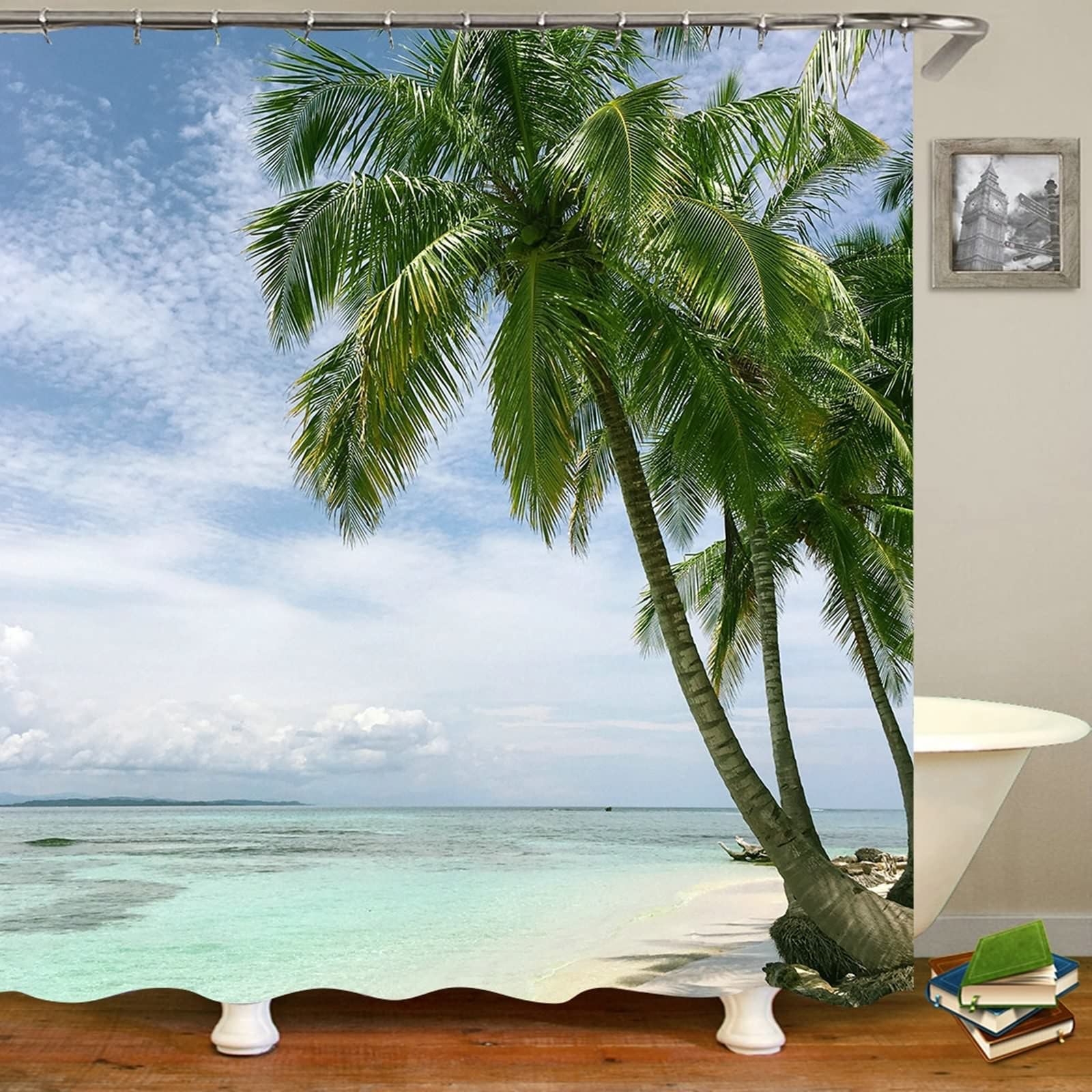 Rideau de douche imperméable KnSam 180x200 avec anneaux pour salle de bain design plage