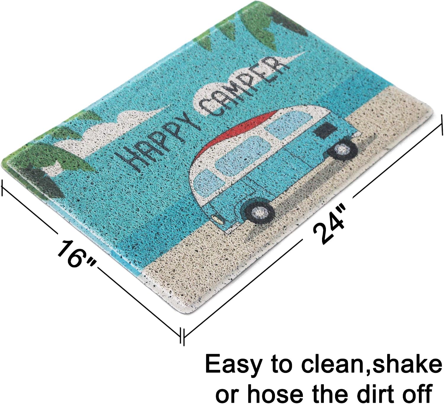 Aucuda Happy Camper Funny Door Mat Rug Welcome Mat for Front Door, RV, Camper,Fall Door Mat Outdoor,23.6" x 15.7",Traps Dirt and Liquid,Blue