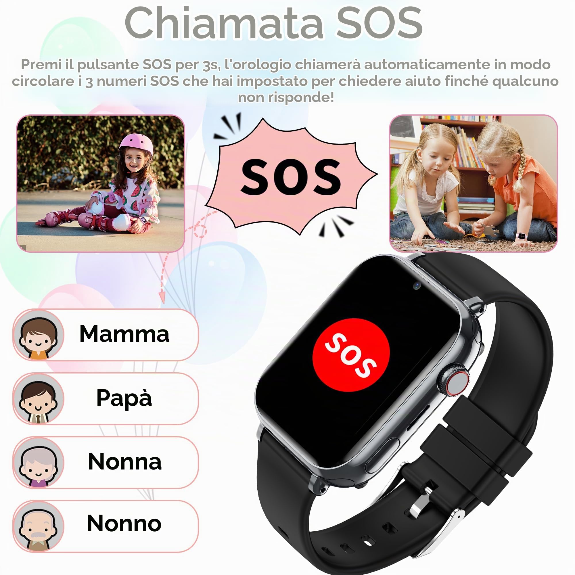 Smartwatch Bambini GPS 4G HD Videochiamate SOS Regali di Natale Compleanno | posizione in tempo reale, area di sicurezza, chiamate bidirezionali, chat familiare, giochi, modalità scuola, sveglia, sim