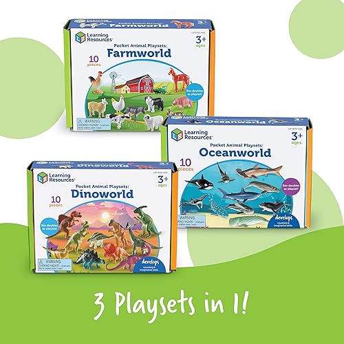 Miniatura 2 de Learning Resources Juegos de animales de bolsillo juego imaginativo tres juegos en uno animales del océano animales de granja y dinosaurios fomenta