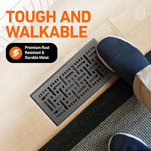 Miniatura 6 de Rejilla de ventilación de piso de 2 x 10 pulgadas con trampa de cubierta de malla, calor y aire, registro de piso de metal transitable para