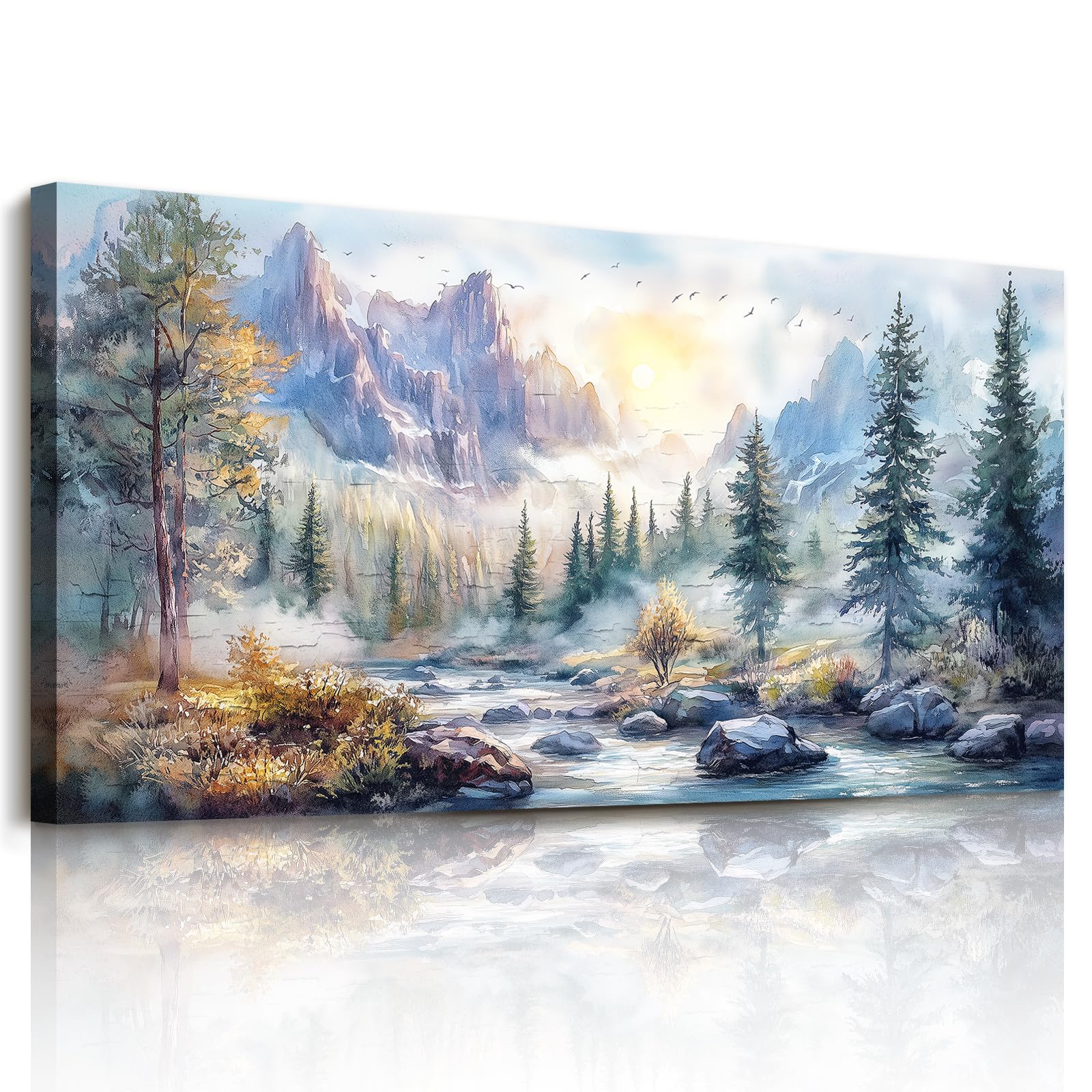 JHHUAMO Canvas Wall Art Large, Natural Landscape Pictures, Frameless Modern Colourful Painting, Mountain Forest Wall Decorations for Living Room Bedroom Garden Hallway Office Gallery 29"x57"