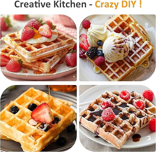 Miniatura 7 de Sunvivi Máquina de gofres de 2 rebanadas plancha eléctrica para gofres con control de temperatura ajustable, máquina de gofres antiadherente con luz