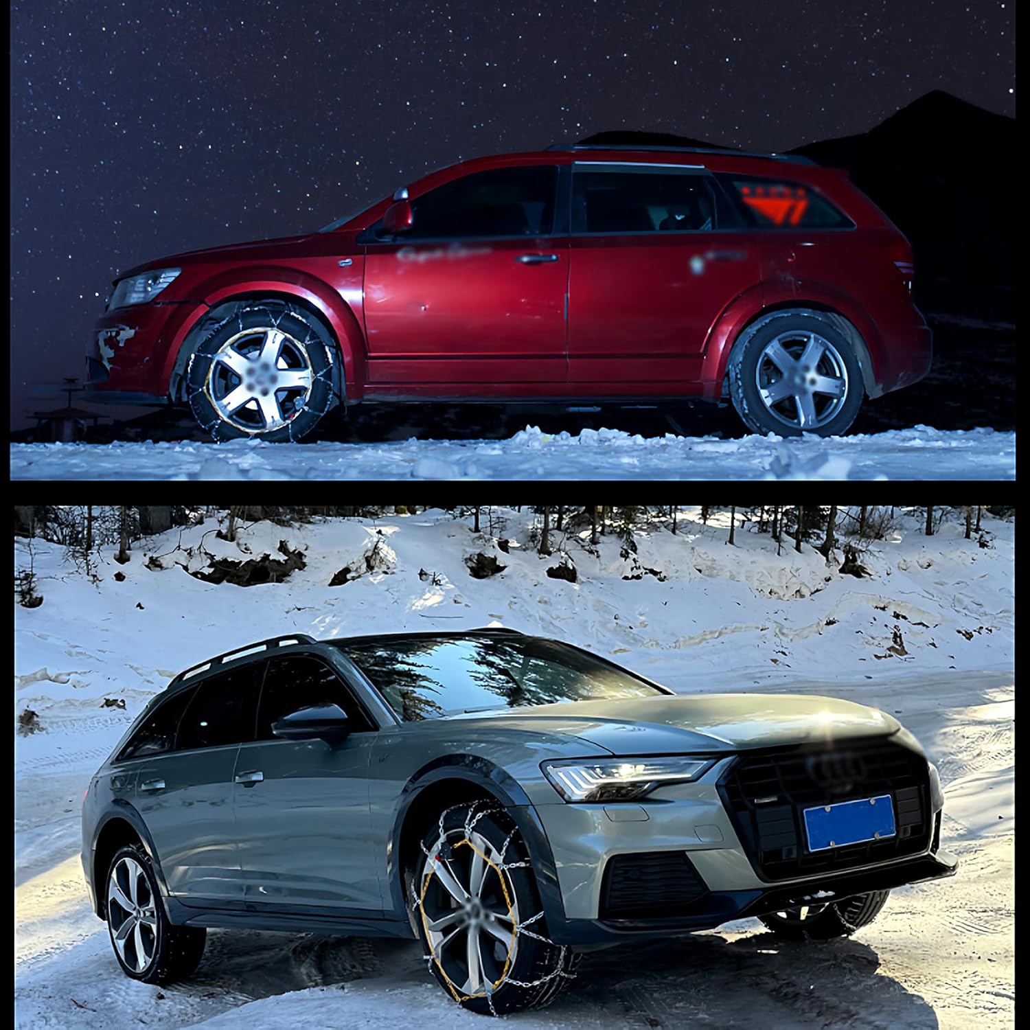 Snow Tire Chains, Manganese Alloy Steel Emergency Traction Tire Chains, Cable Tire Chains for Cars, Pickups, SUVs, and Trucks, Silver, 2PCS 33x12.5 R15