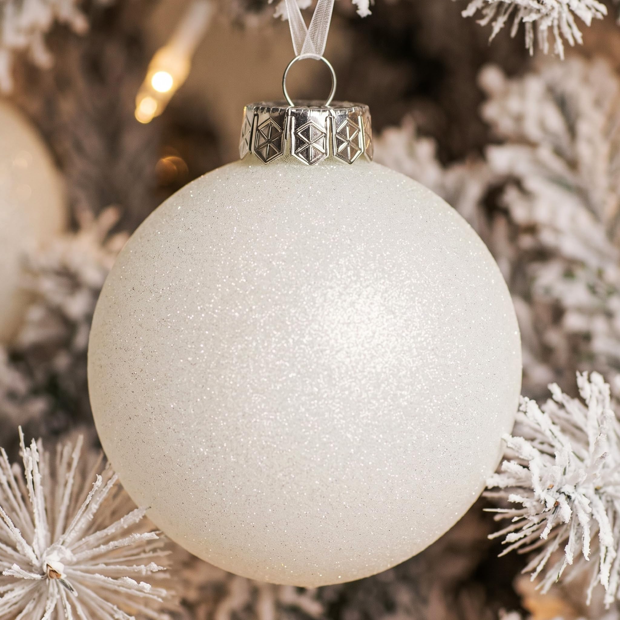 Sleetly White Christmas Ball Tree Ornaments Set, Glitter, Large 4.72in