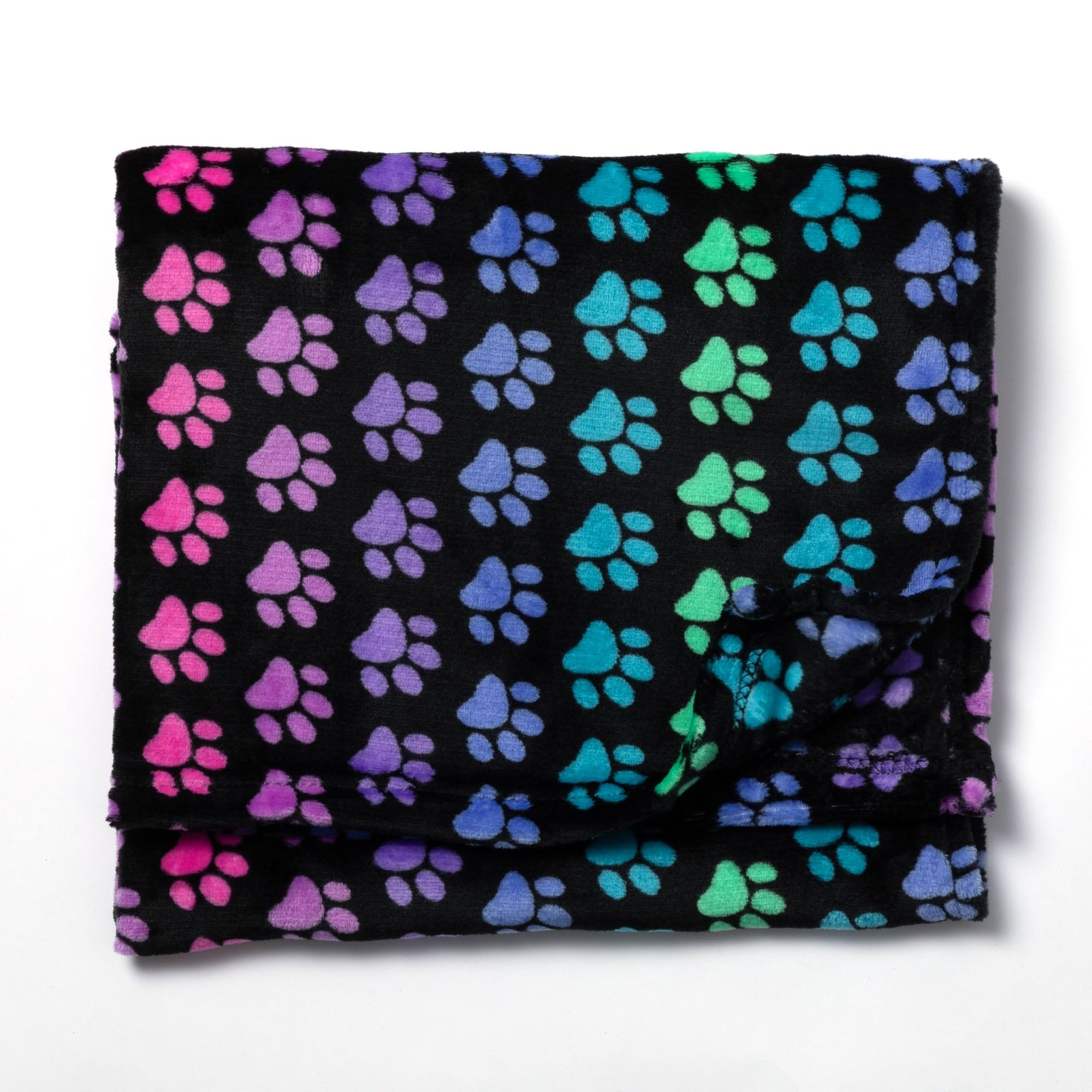 Pet Dog Cat Blanket Ultra Soft Cozy Fleece Paw Print Design Machine Washable Durable for Crates Beds Sofas Travel (Rainbow Paws, Large)