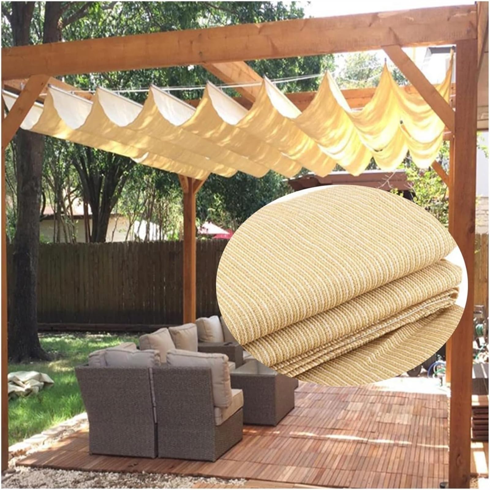 Voile d'ombrage ondulée rétractable beige en HDPE 1.1x9m avec kit de montage