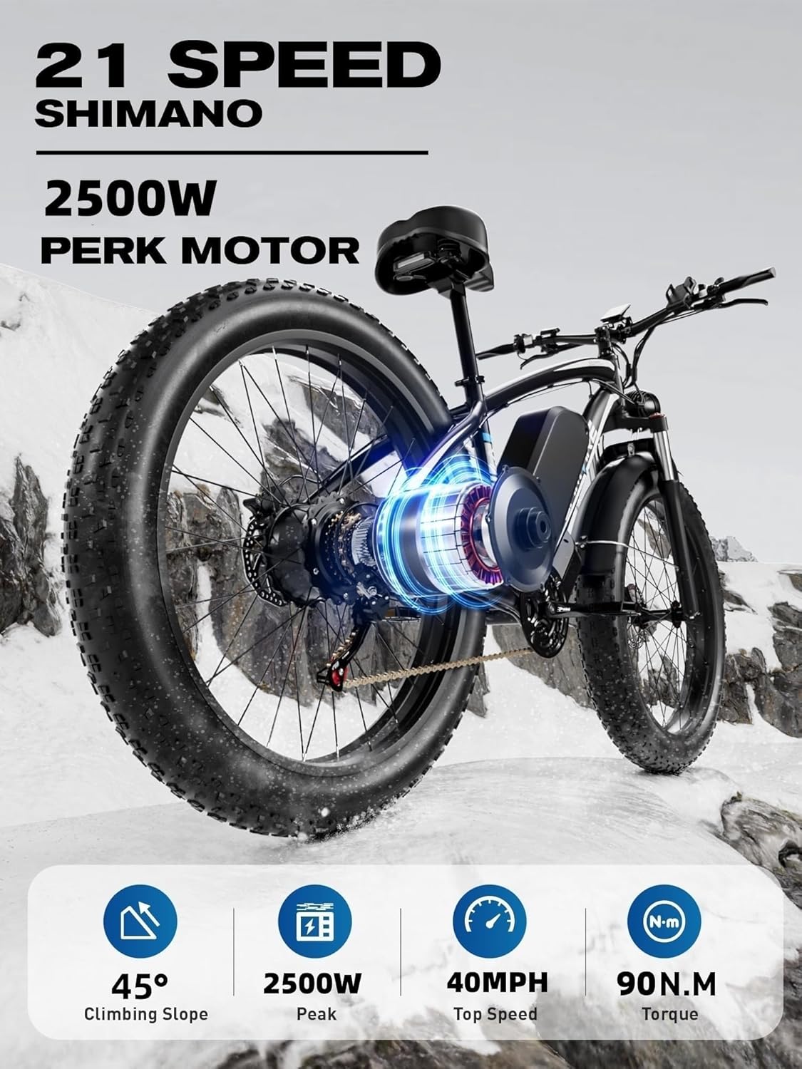Electric Bike for Adults, 2000W Peak 2500W Fat Tire Electric Bicycle, 52V 19.2/32AH Ebike Battery, Max 40MPH&100Miles, 24"/26", Hydraulic Disc Brake for Mountains, Snow, Sand, Road, 21 Speed