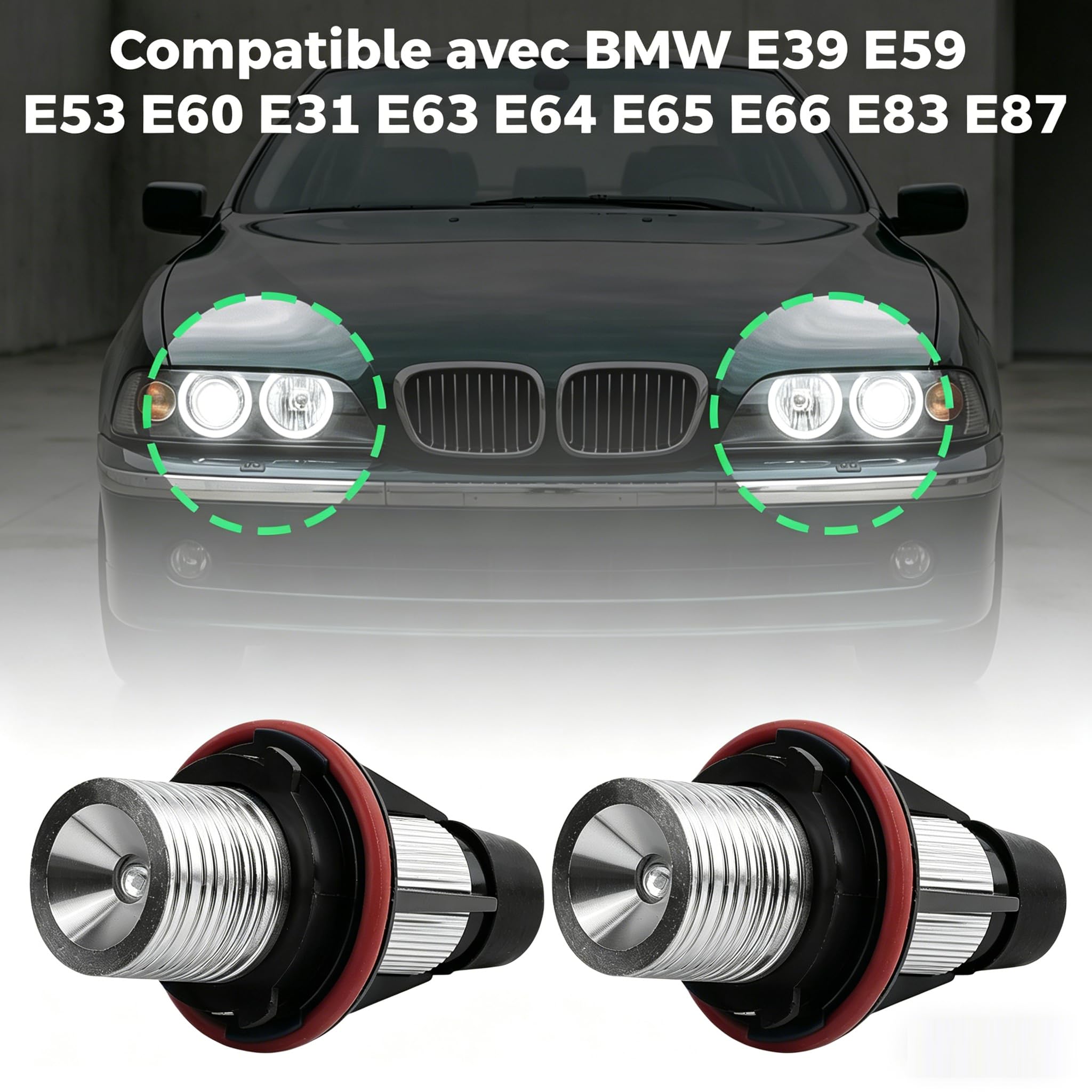 Baceyong 2 lampadine LED Angel Eye, impermeabili, per luci di posizione Angel Eyes, compatibile con BMW E87 E39 E60 E61 E63 E65 E83, 6312694048, 63126916097, 63126929309 (bianco)