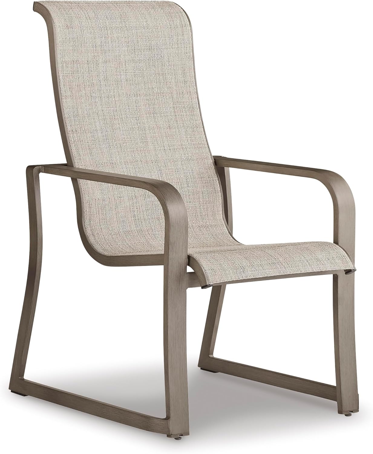 Signature Design by Ashley Beach Front Casual Outdoor Stackable Faux Leather Sling Arm Chair, Set of 4, Light Brown