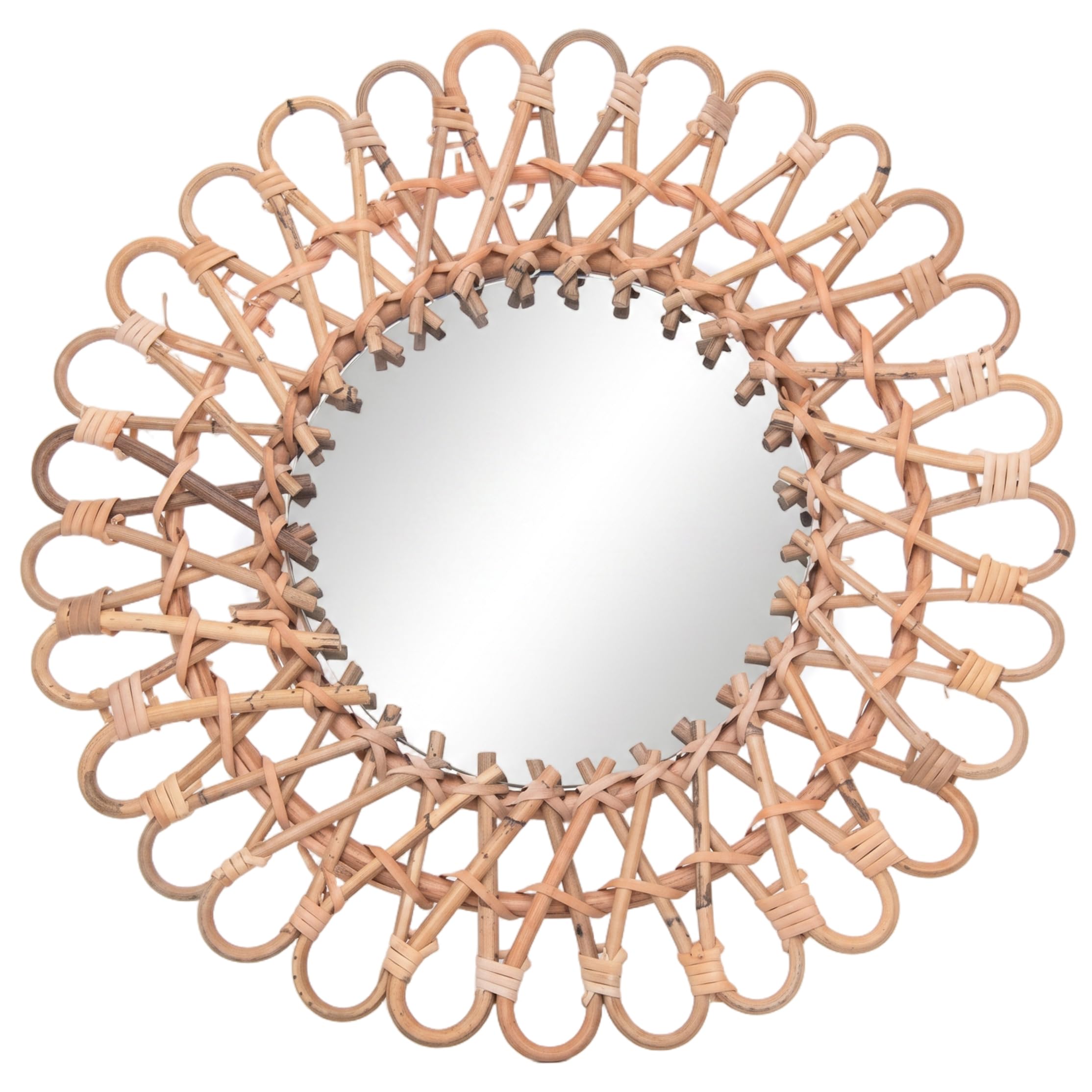 Bemonew Handwoven Rattan Mirror, Khaki Boho Room Decor