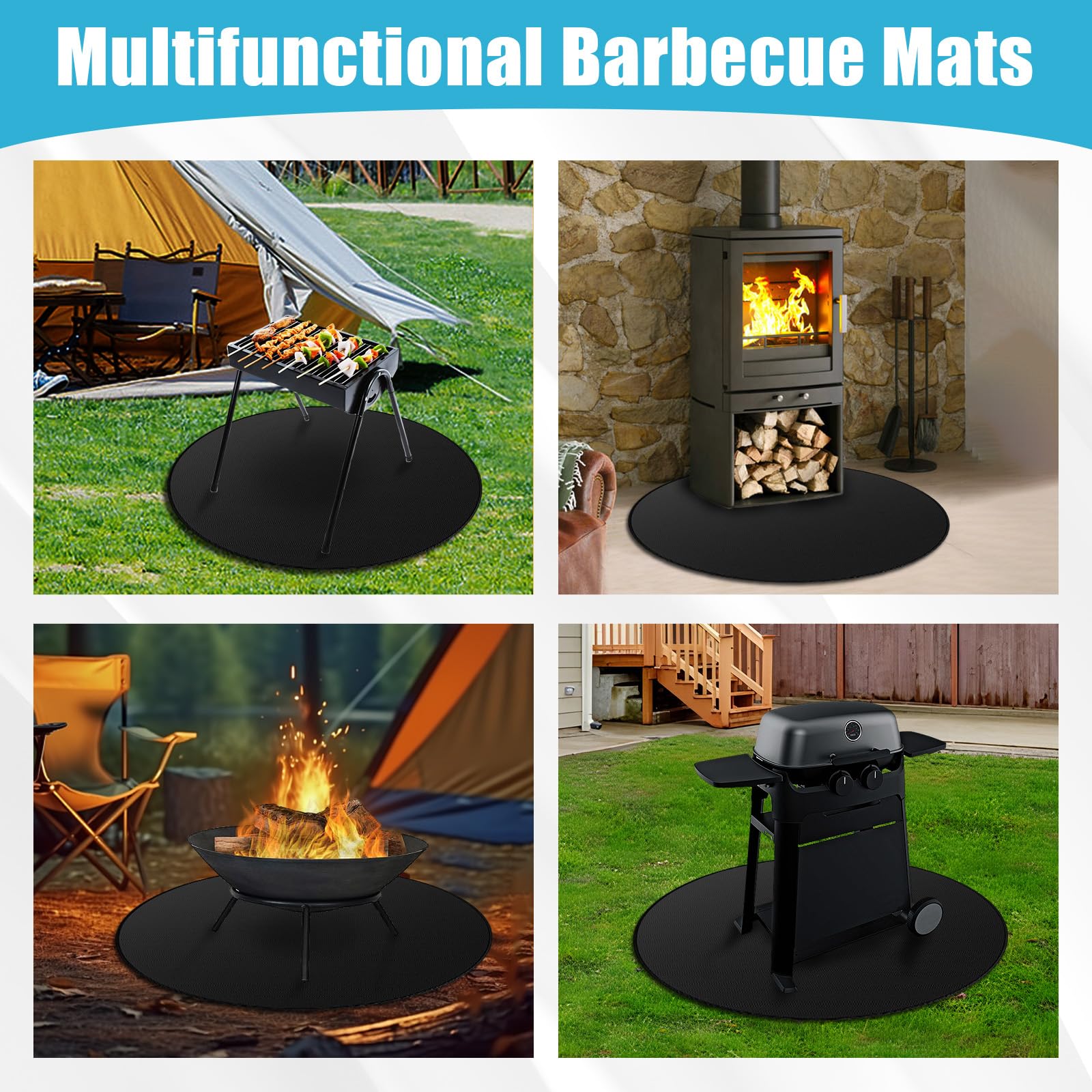 120cm/48”Redondo Alfombra Ignifuga，Reutilizable Alfombra Barbacoa Exterior Alfombra Chimenea Ignifuga Alfombra Ignífuga Plegable Grande Para BBQ Suelo Camping Brasero Exterior