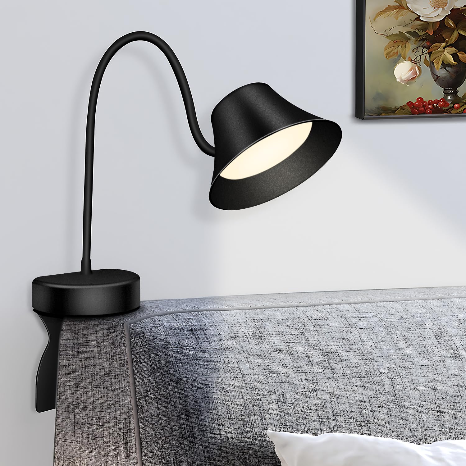 TonyEst Headboard Reading Light - No Drill Installation Book Light for Bed, 3-Color Temp & 5 Dimmable Levels, 95+ CRI Natural Light with Flexible Gooseneck, Wall-Safe Bedside Lamp for Night Reading
