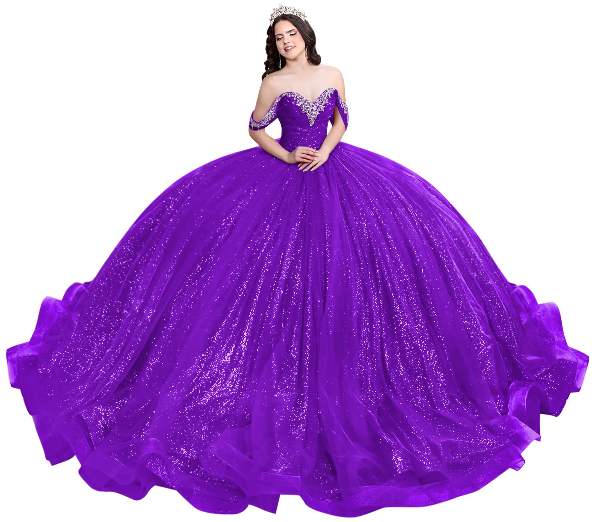 Sparkly Tulle Quinceanera Dresses Ball Gown Off Shoulder Sweet 16 Dresses Sweetheart Beaded Vestidos de 15 a os