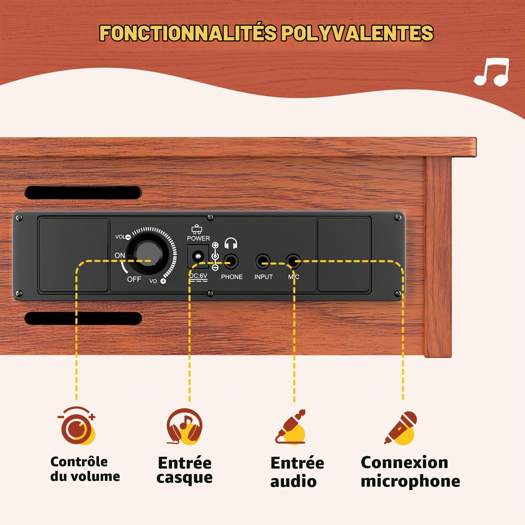 CAHAYA Piano Enfant Bois, Piano Numérique 25 Touches, dès 3 Ans | 2-en-1 bureau ou sur pieds, USB ou piles, prise micro, cadeau anniversaire Noël