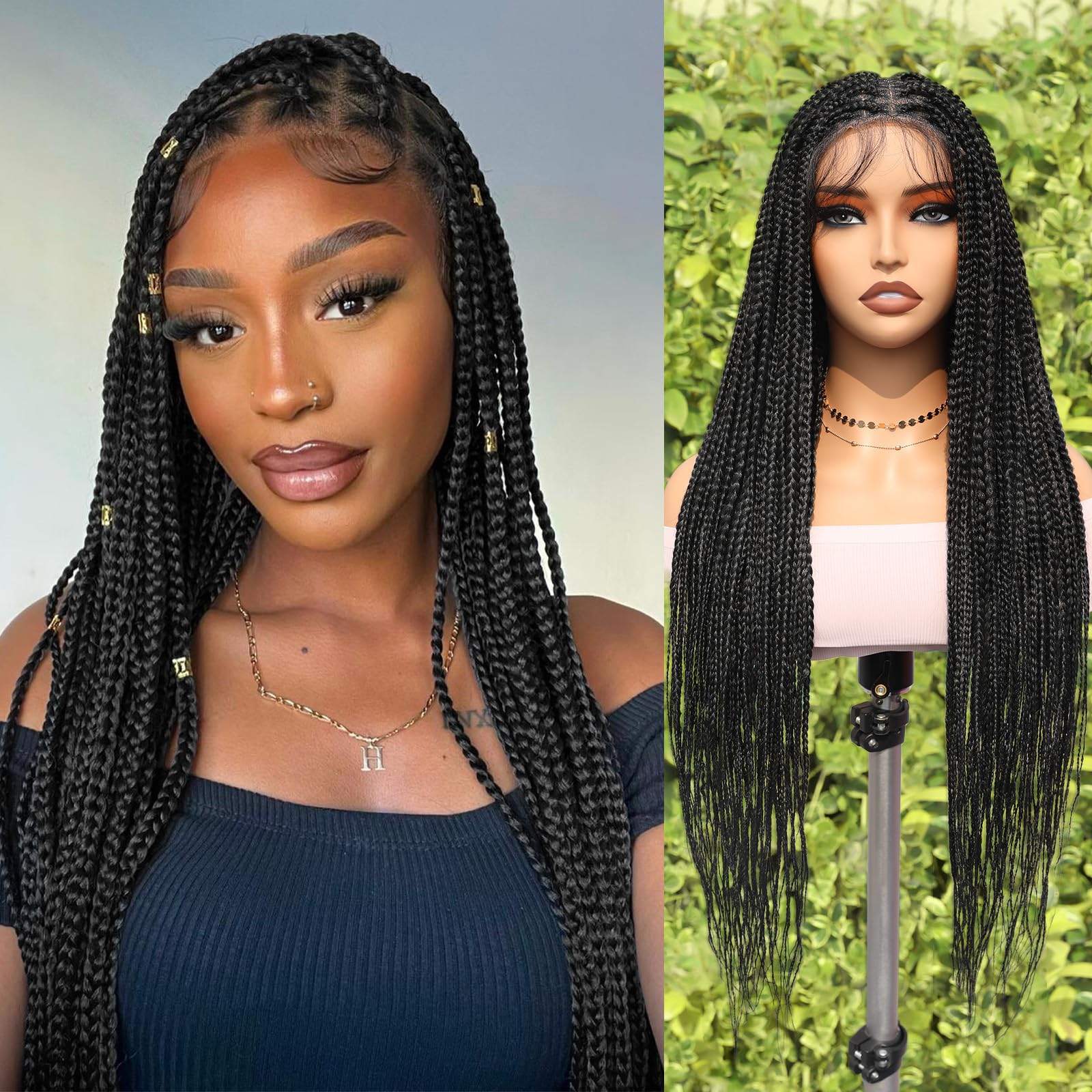 Photo 1 of FAVE Braided Wig Box Braid Wig with Baby Hair Braided Wigs for Black Women Full Lace 28 IN Knotless Braided Wigs for Black Women (Box Braid Wig-1B)